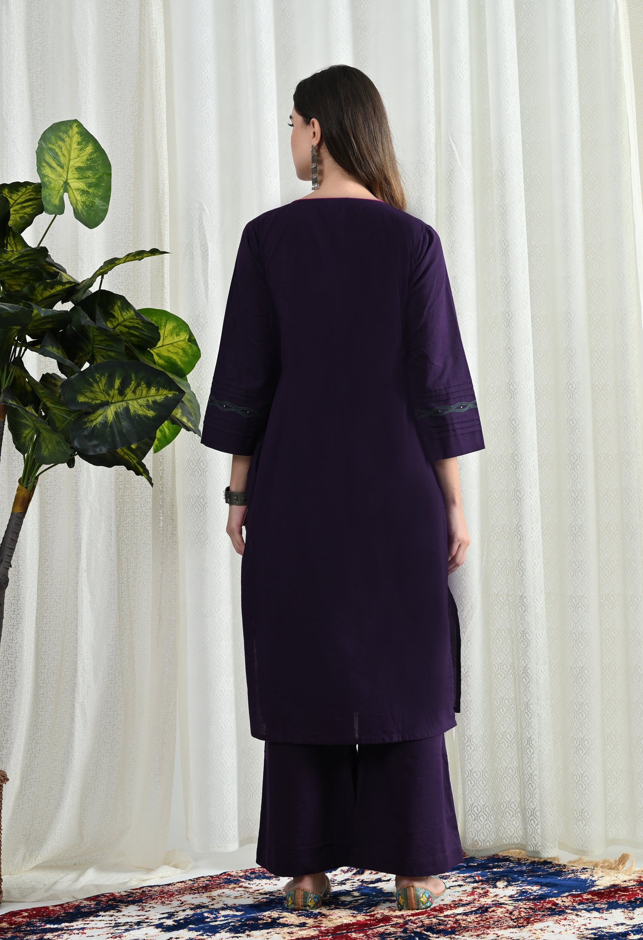 PURPEL KANTHA KURTA SET