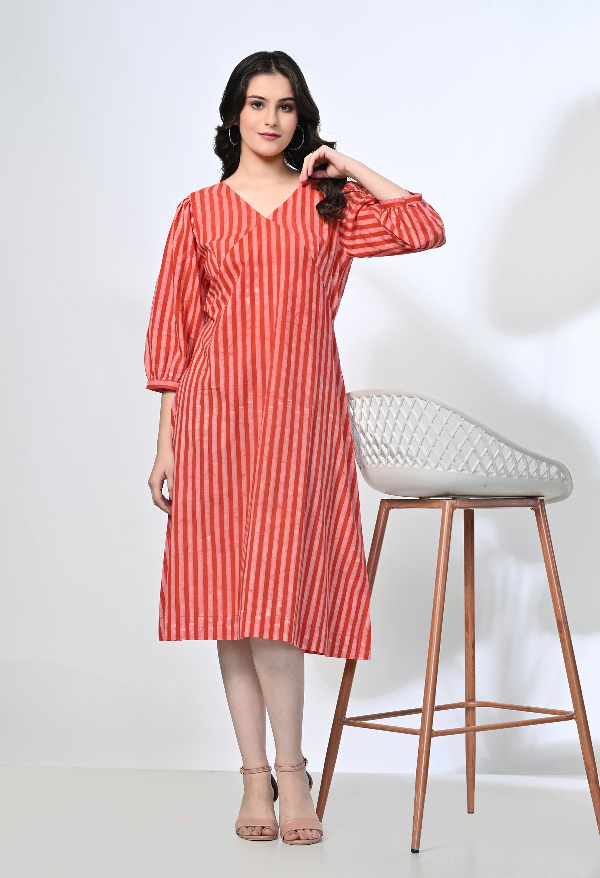 Redline Handblock Pure Cotton Dress | Hand Block Printed Cotton Dress