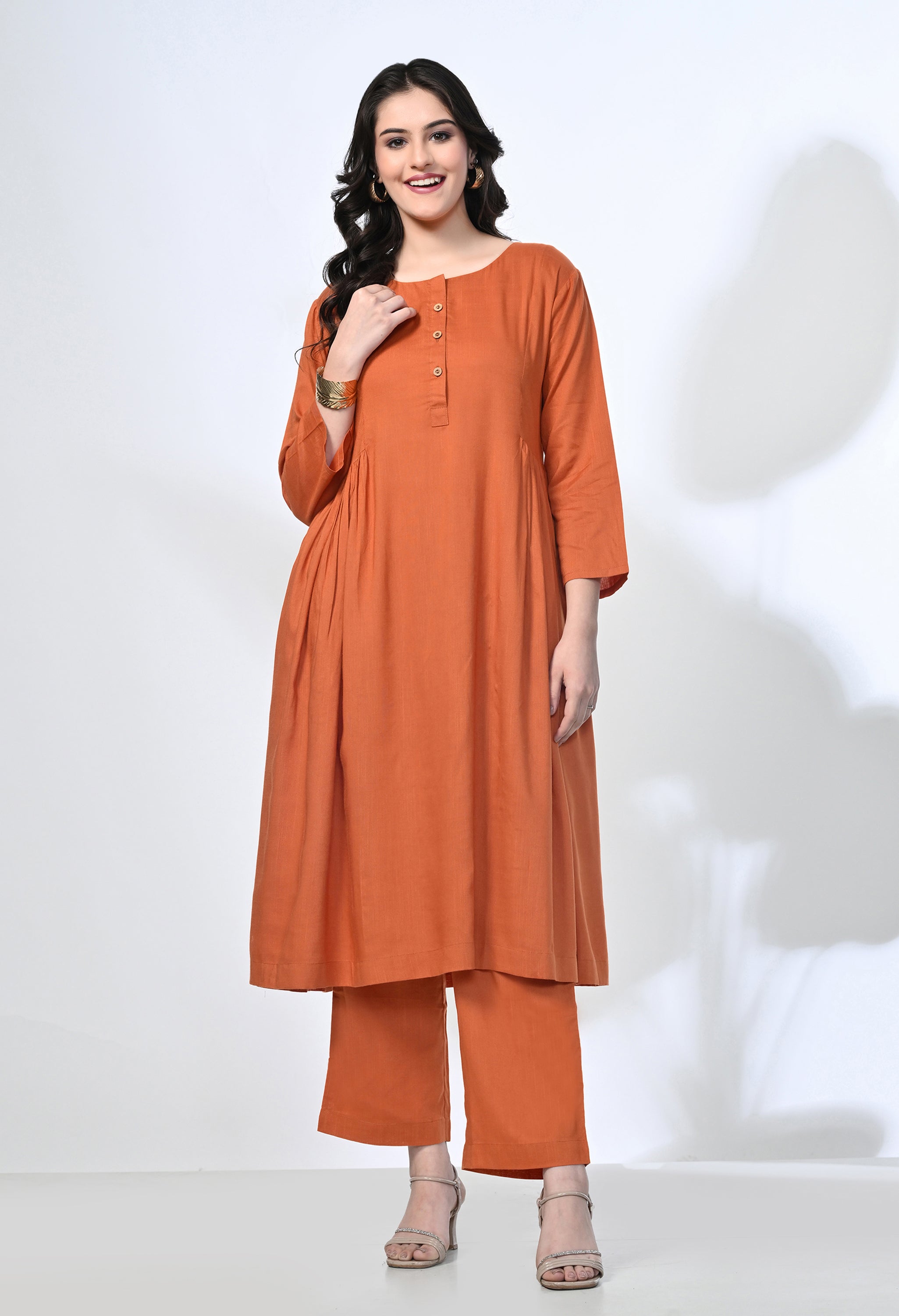 Rust Viscose Rayon Kurta Set | 2-Piece Co-ord Set