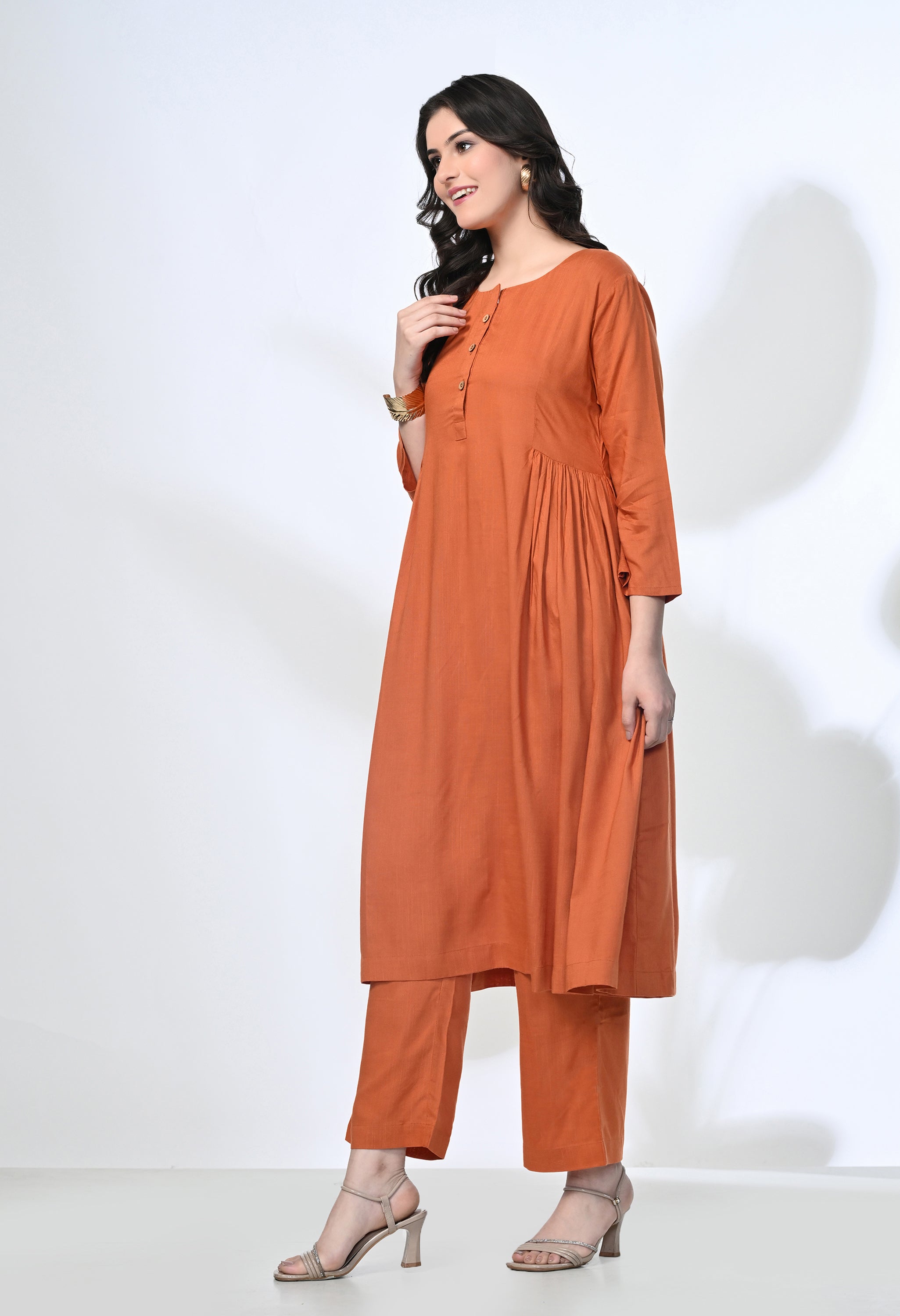 Rust Viscose Rayon Kurta Set | 2-Piece Co-ord Set