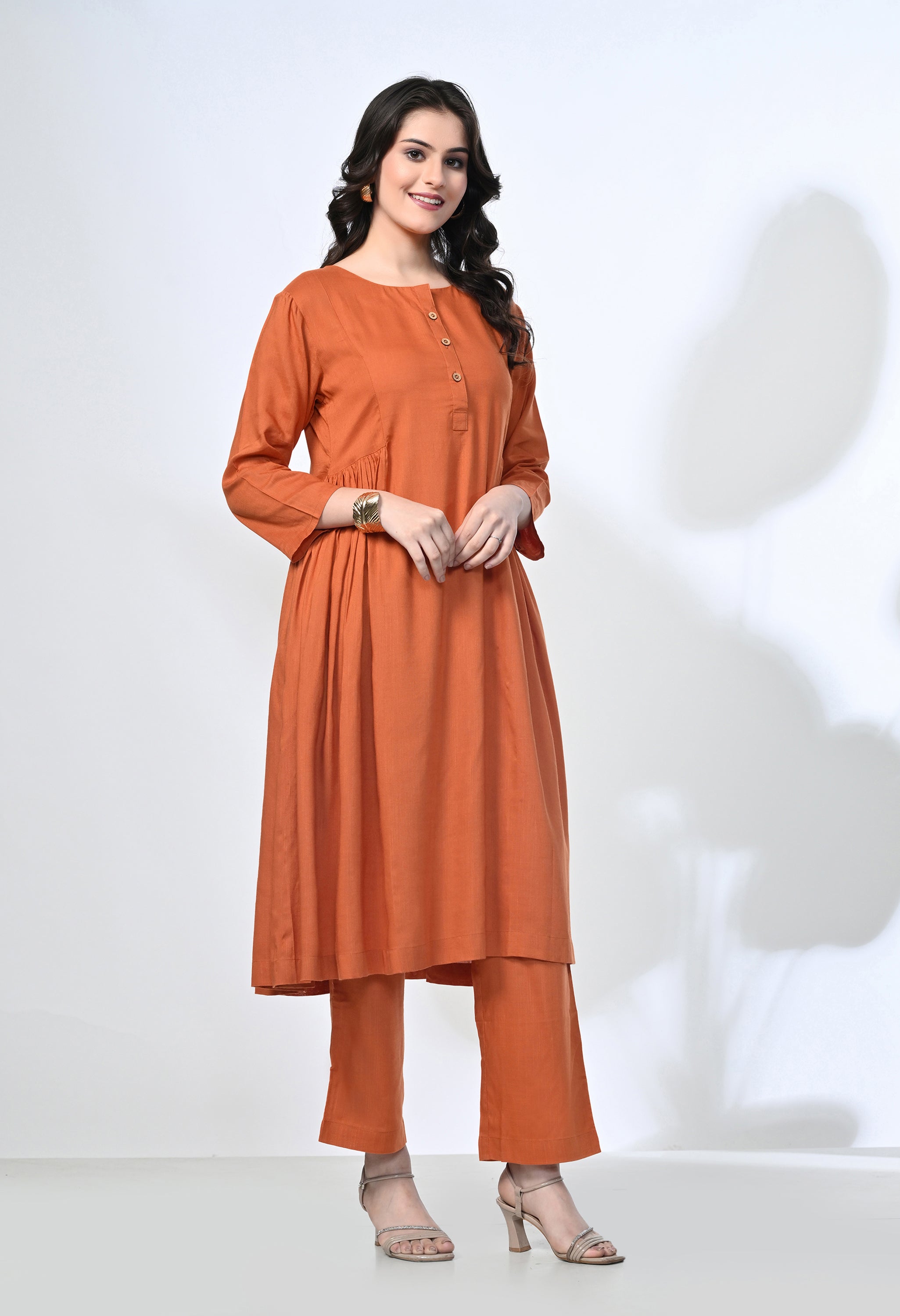 Rust Viscose Rayon Kurta Set | 2-Piece Co-ord Set