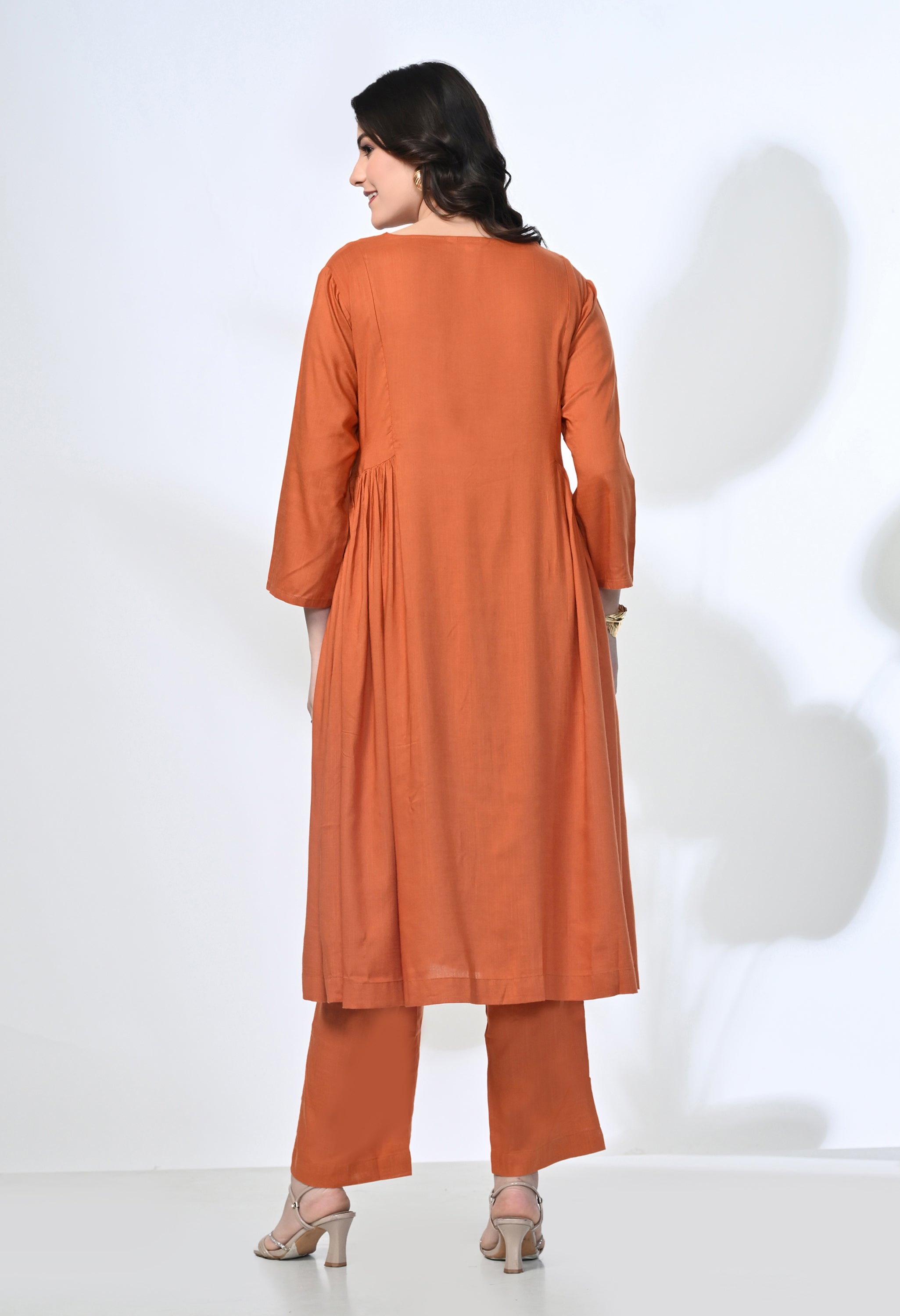 Rust Viscose Rayon Kurta Set | 2-Piece Co-ord Set