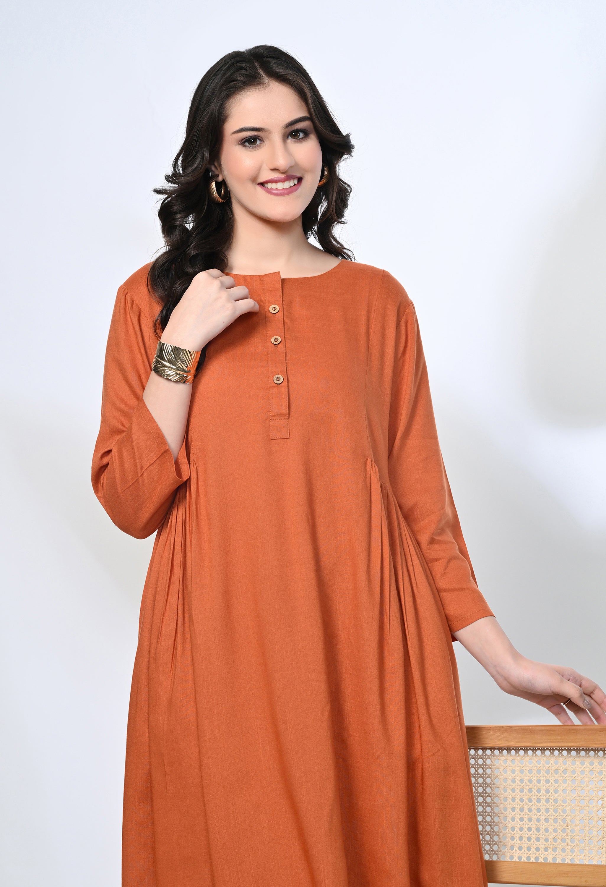 Rust Viscose Rayon Kurta Set | 2-Piece Co-ord Set