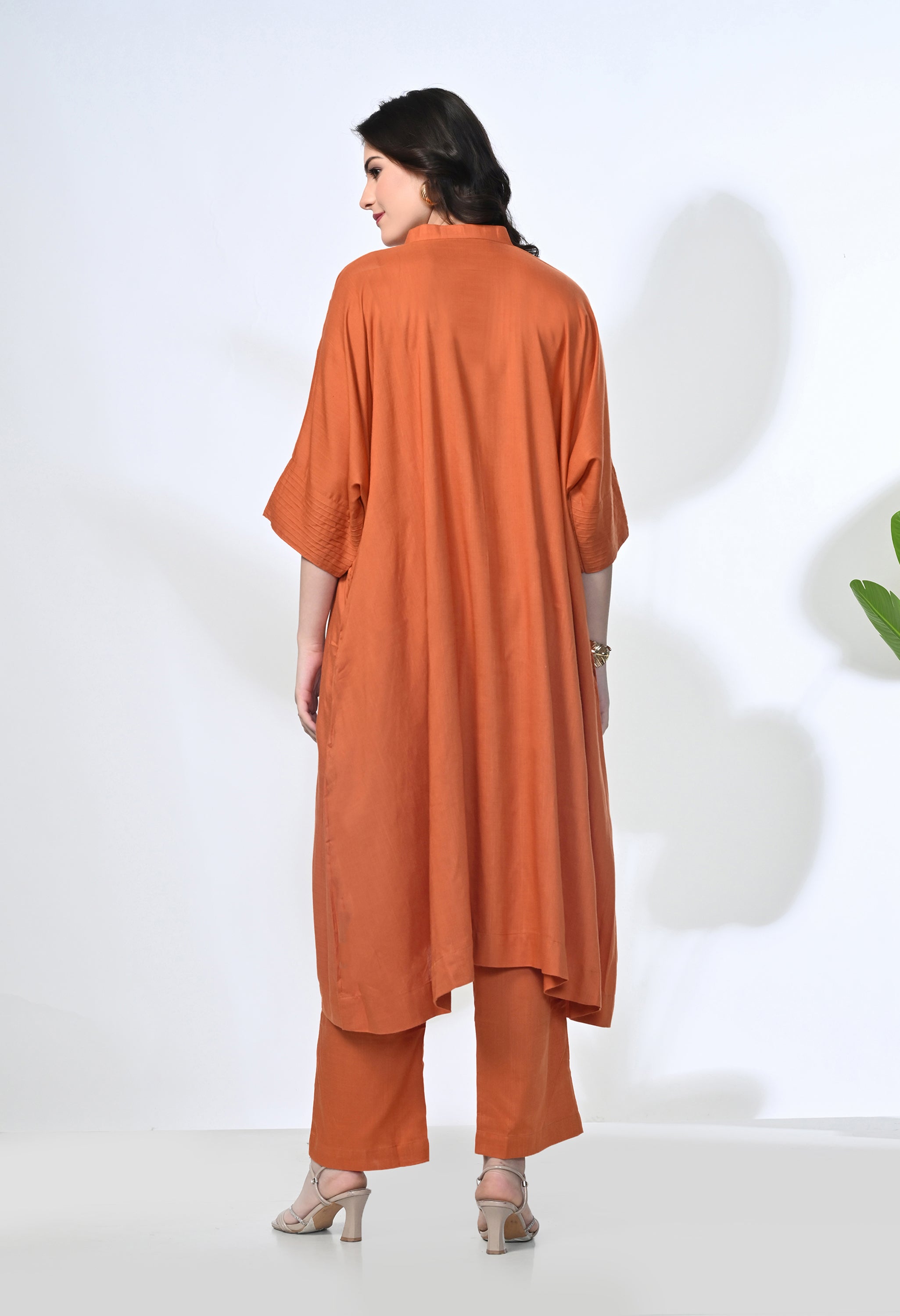 Rust Viscose Rayon Kaftan Kurta Set | 2-Piece Co-ord Set