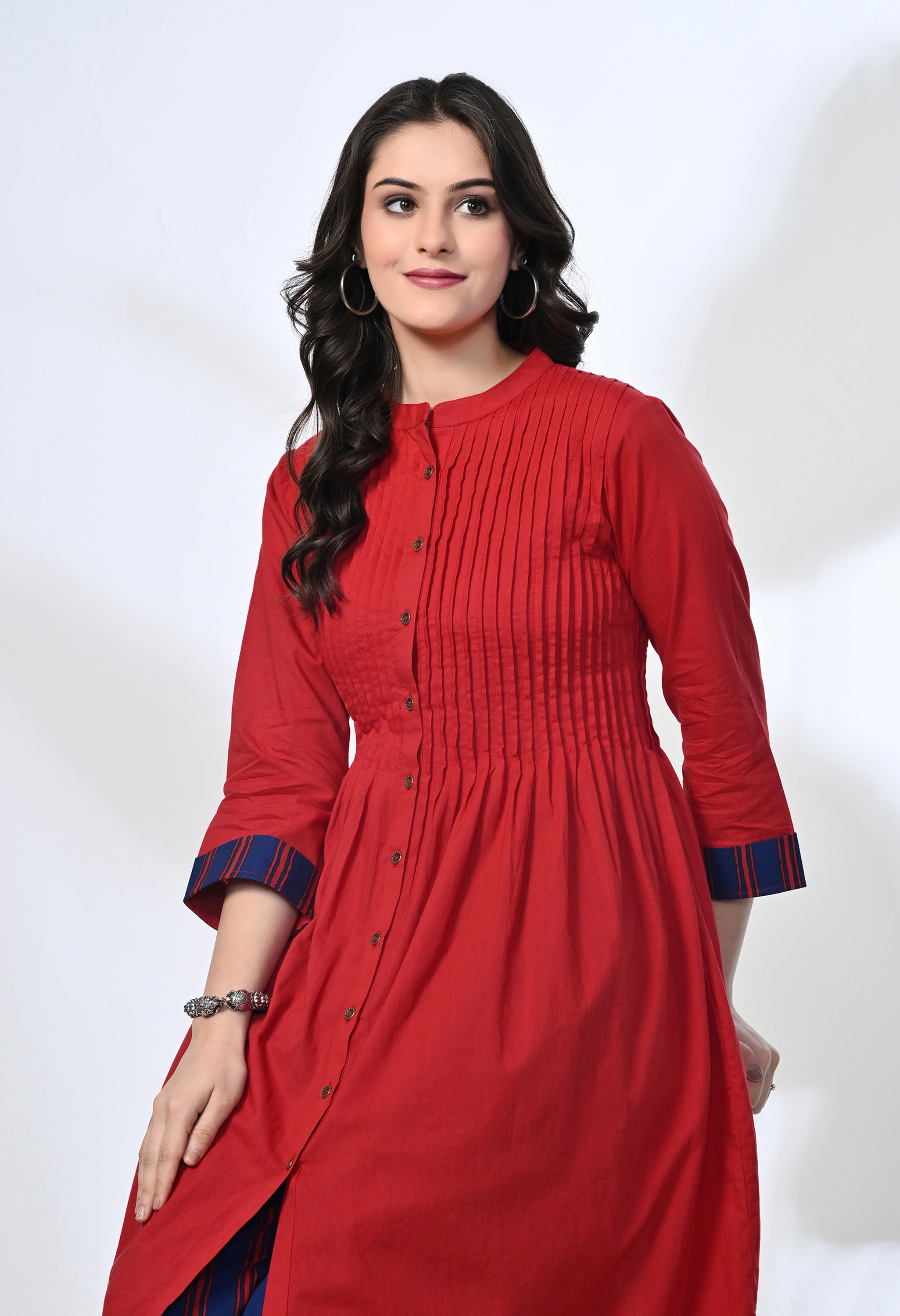 Maroon Pure Cotton Kurta Set with Handblock Stripe Pants | 2-Piece Co-ord Set