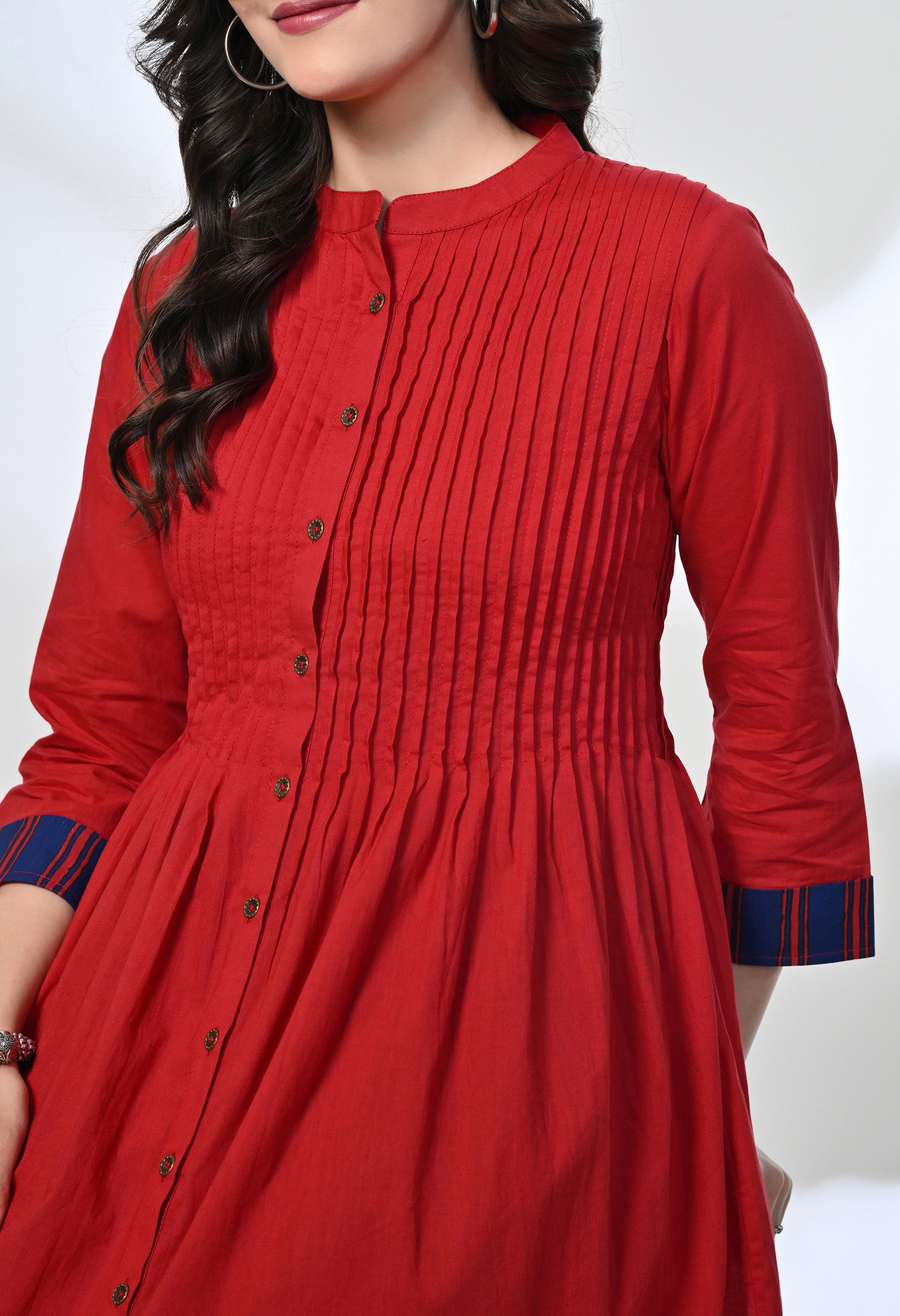 Maroon Pure Cotton Kurta Set with Handblock Stripe Pants | 2-Piece Co-ord Set