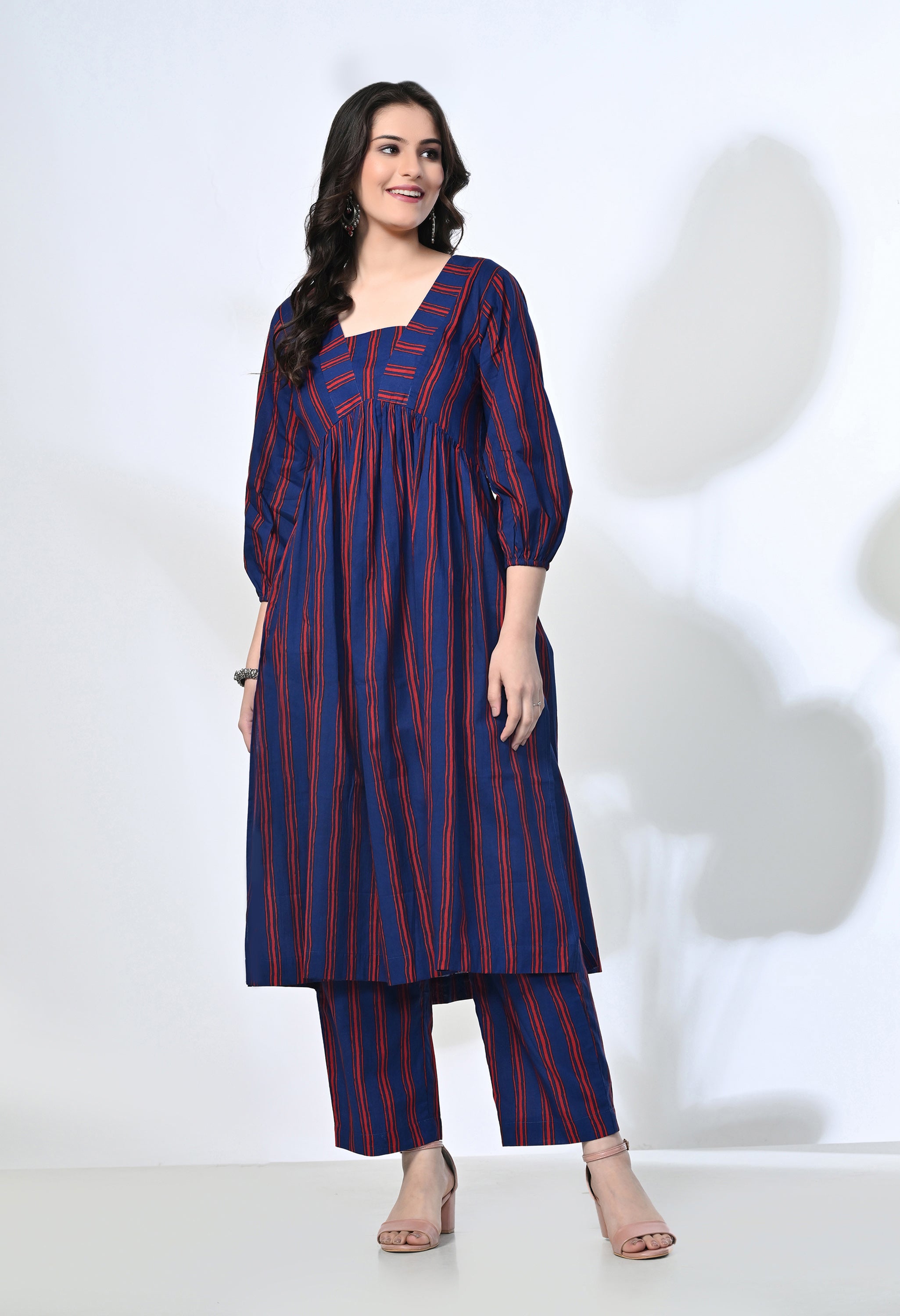Handblock Stripes Pure Cotton Kurta Set | 2-Piece Co-ord Set
