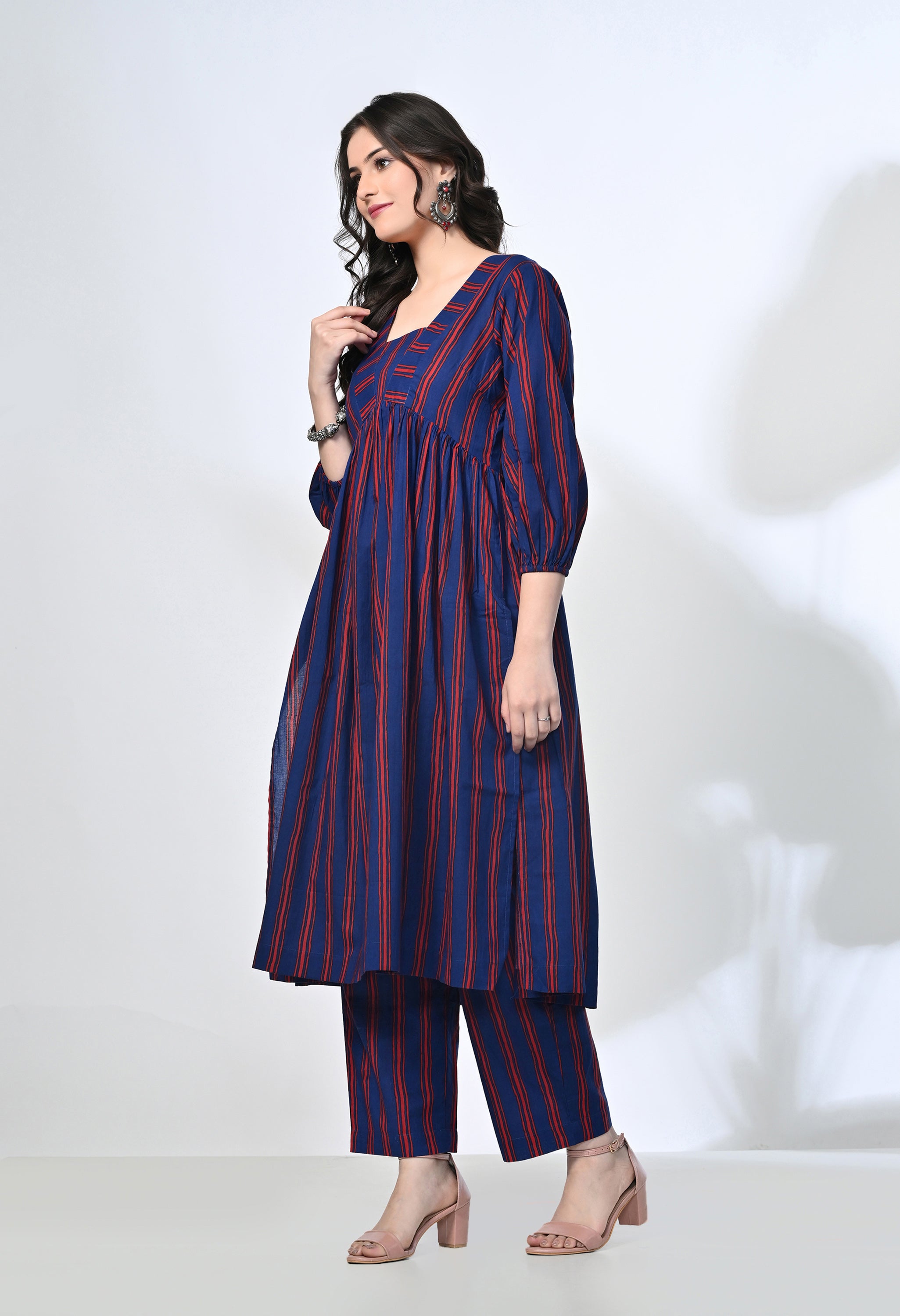 Handblock Stripes Pure Cotton Kurta Set | 2-Piece Co-ord Set