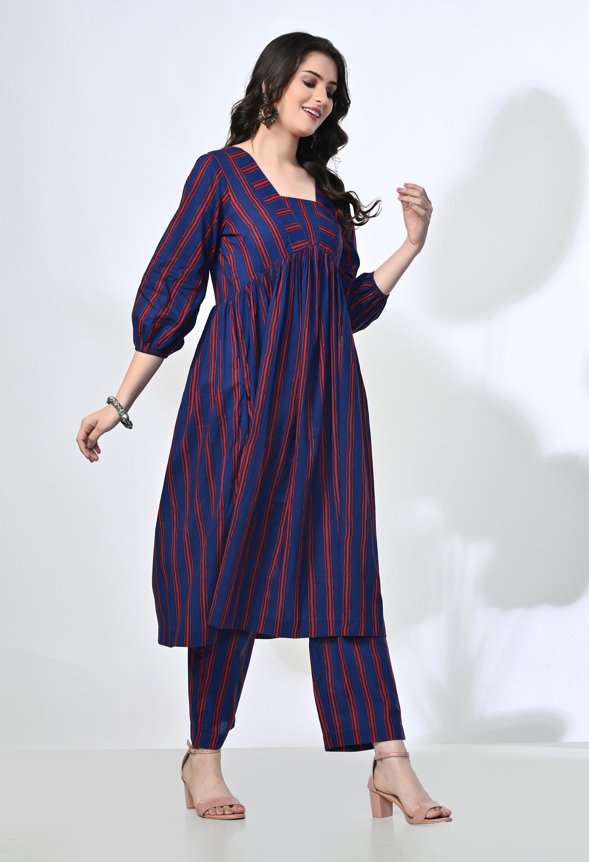 Handblock Stripes Pure Cotton Kurta Set | 2-Piece Co-ord Set