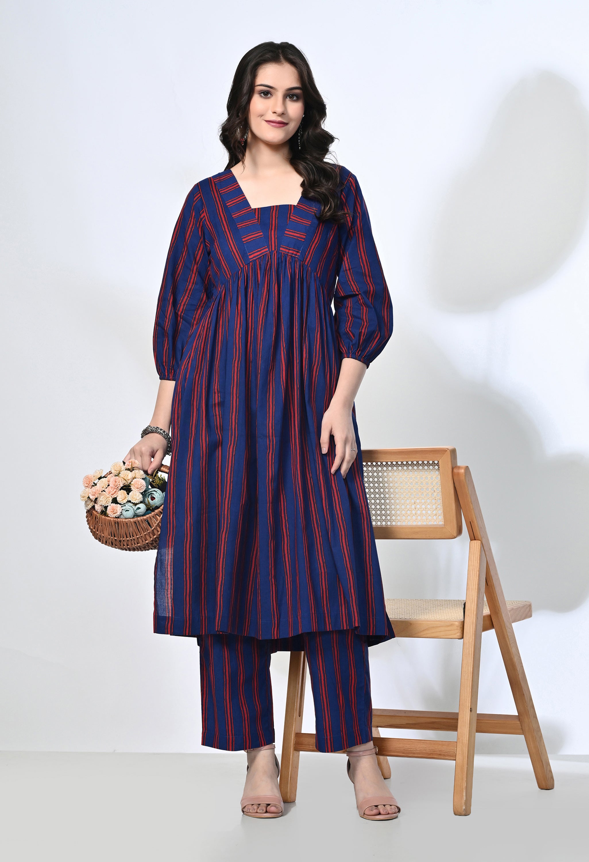 Handblock Stripes Pure Cotton Kurta Set | 2-Piece Co-ord Set