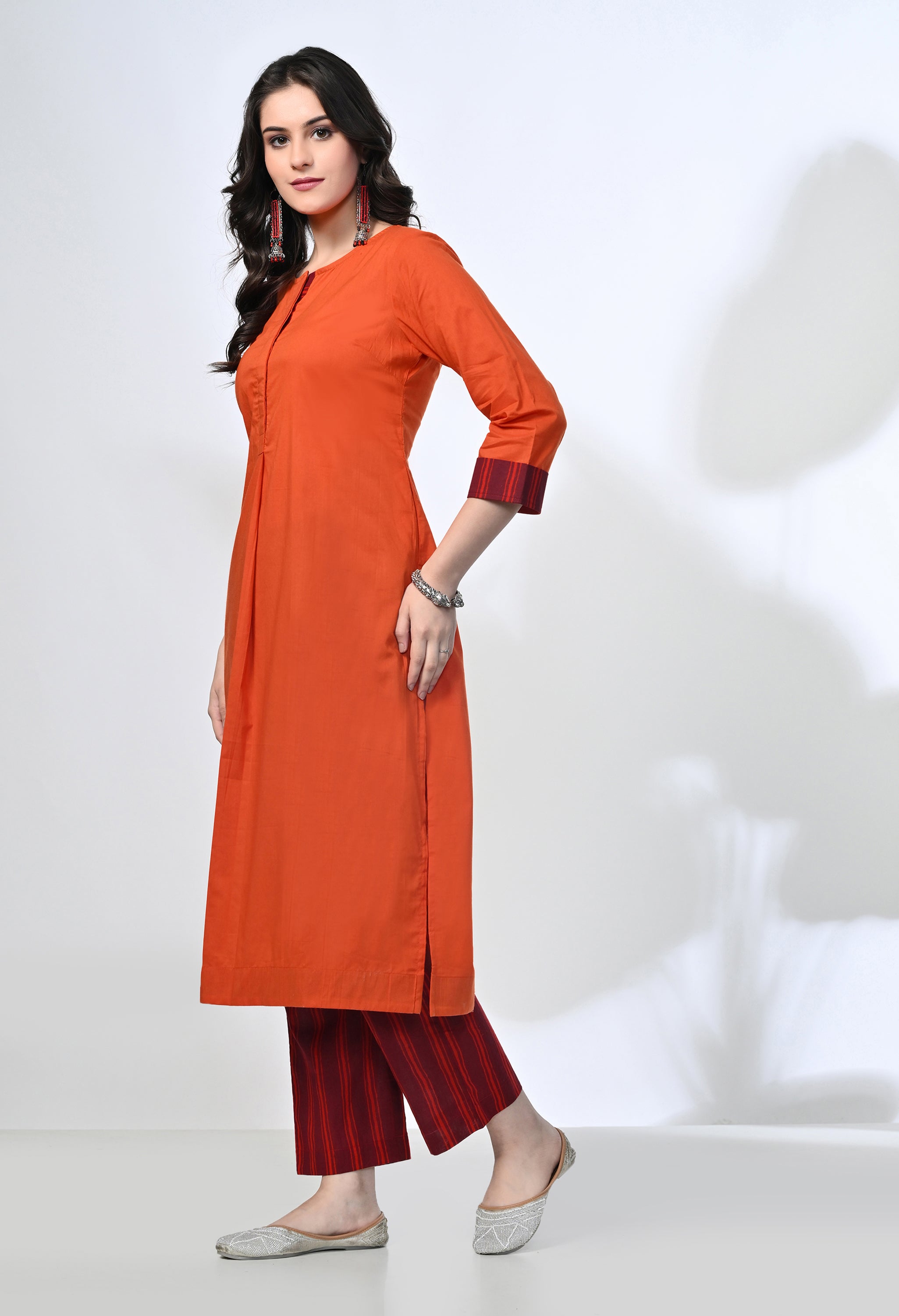 Kesri Pure Cotton Kurta Set with Handblock Stripe Pants | 2-Piece Co-ord Set