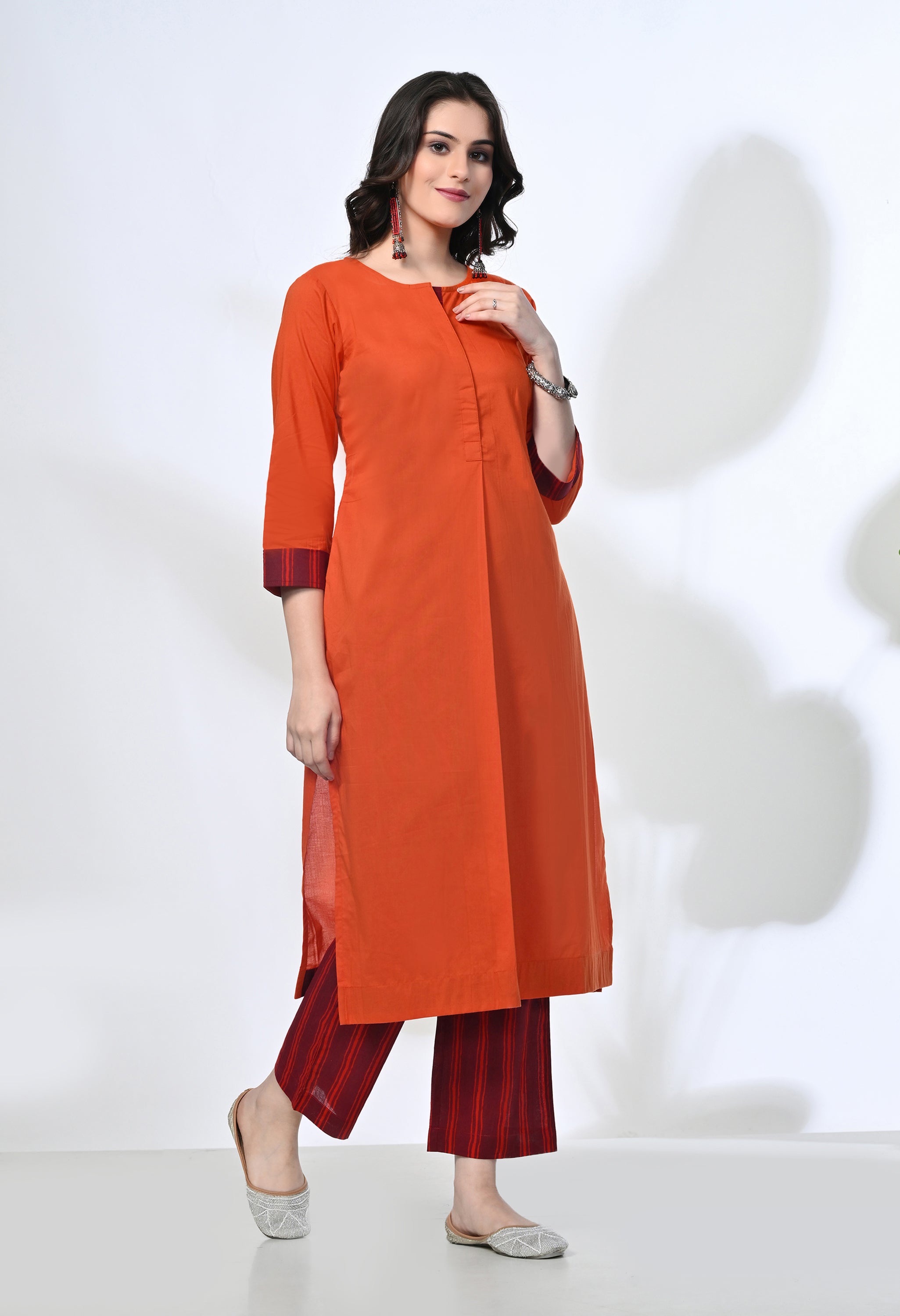 Kesri Pure Cotton Kurta Set with Handblock Stripe Pants | 2-Piece Co-ord Set