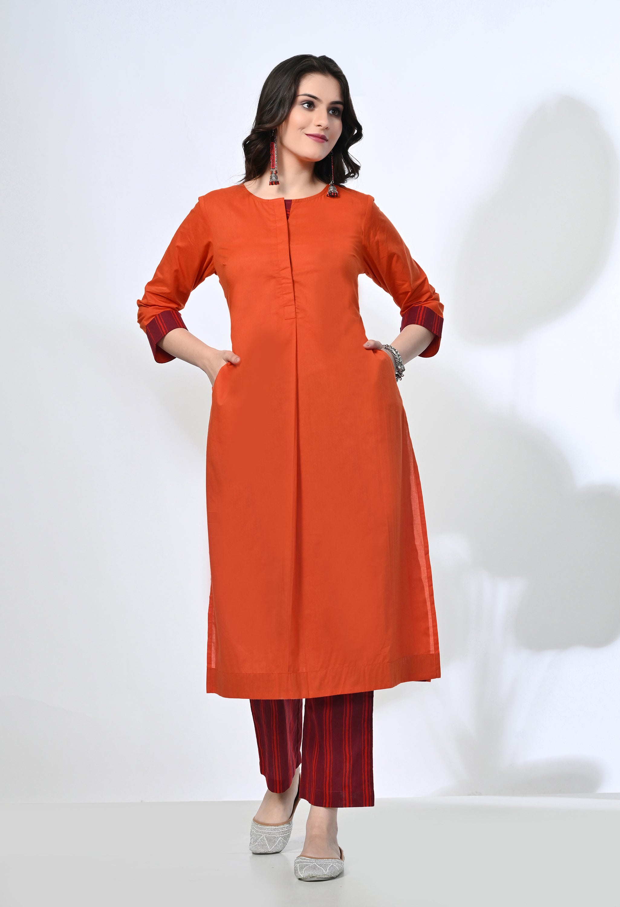 Kesri Pure Cotton Kurta Set with Handblock Stripe Pants | 2-Piece Co-ord Set