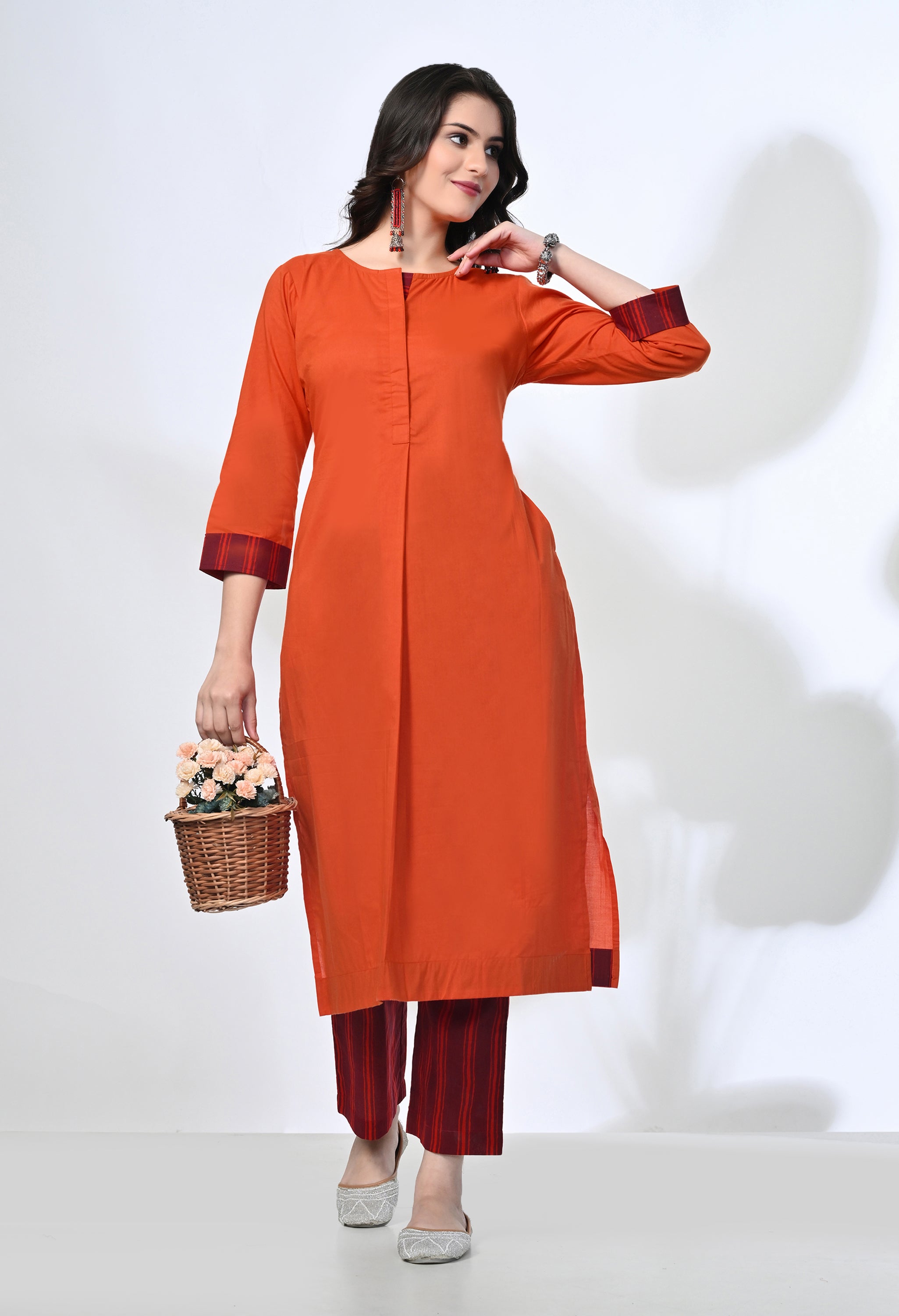 Kesri Pure Cotton Kurta Set with Handblock Stripe Pants | 2-Piece Co-ord Set