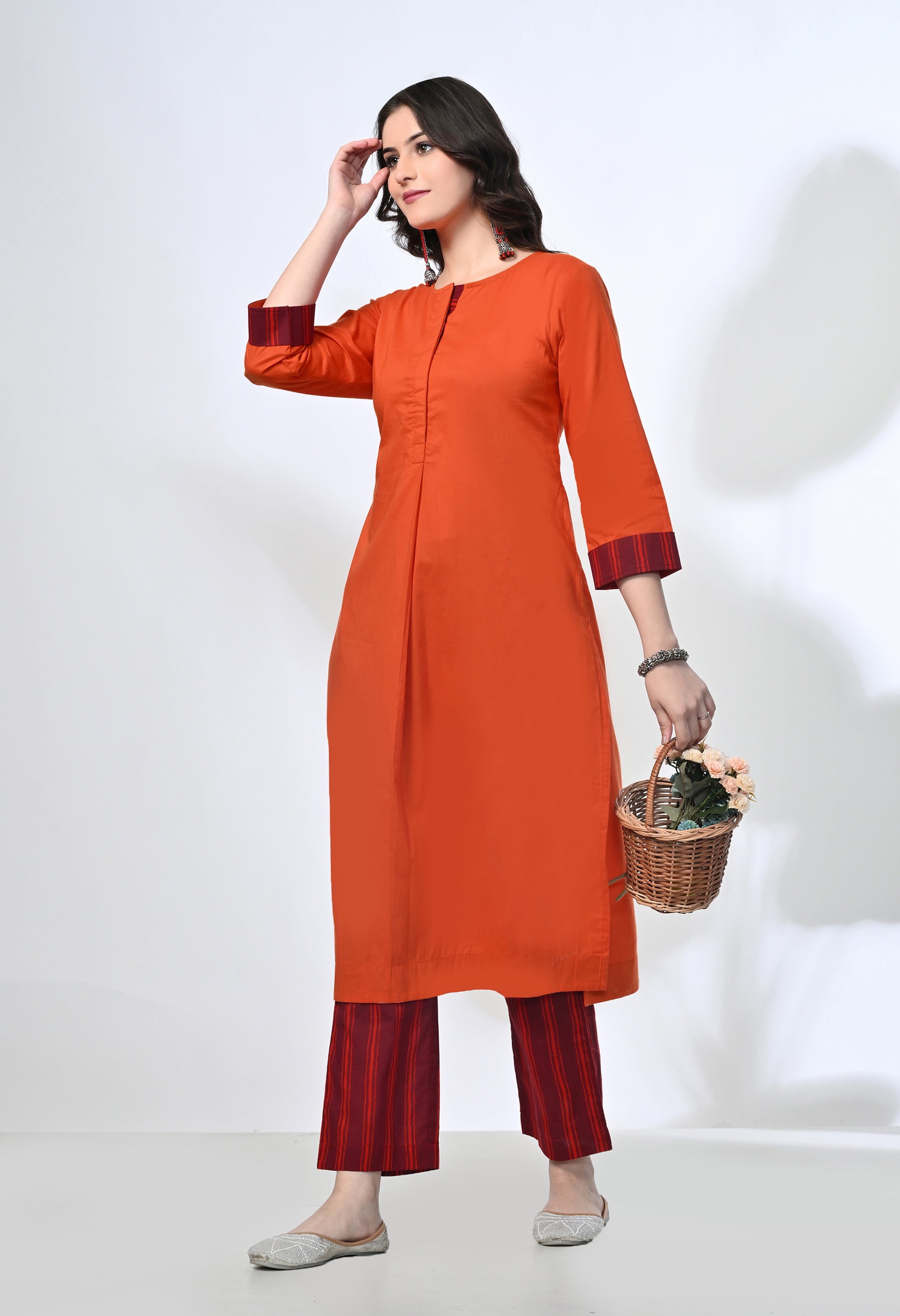 Kesri Pure Cotton Kurta Set with Handblock Stripe Pants | 2-Piece Co-ord Set