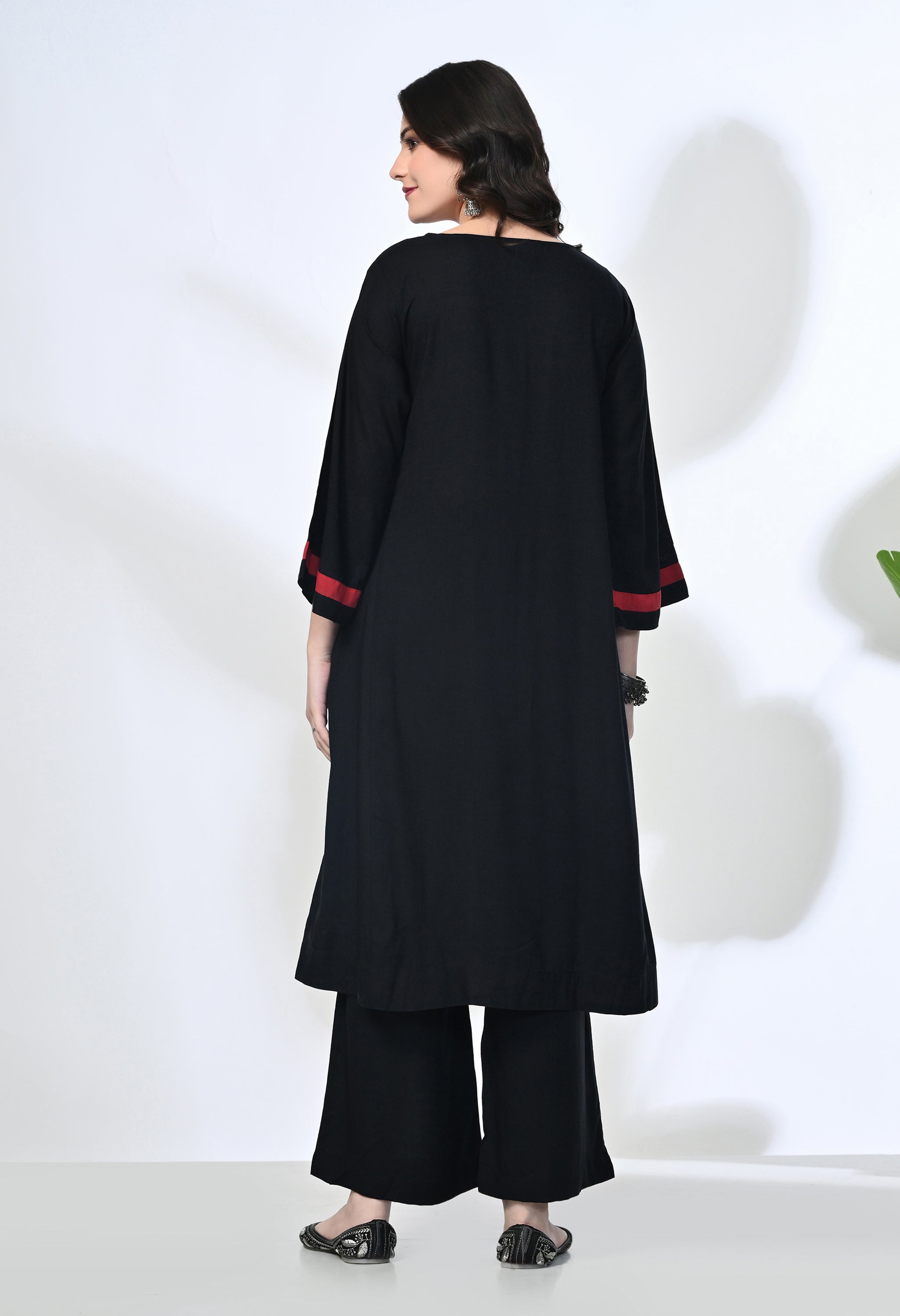 Black Viscose Rayon Flare Kurta Set | 2-Piece Co-ord Set