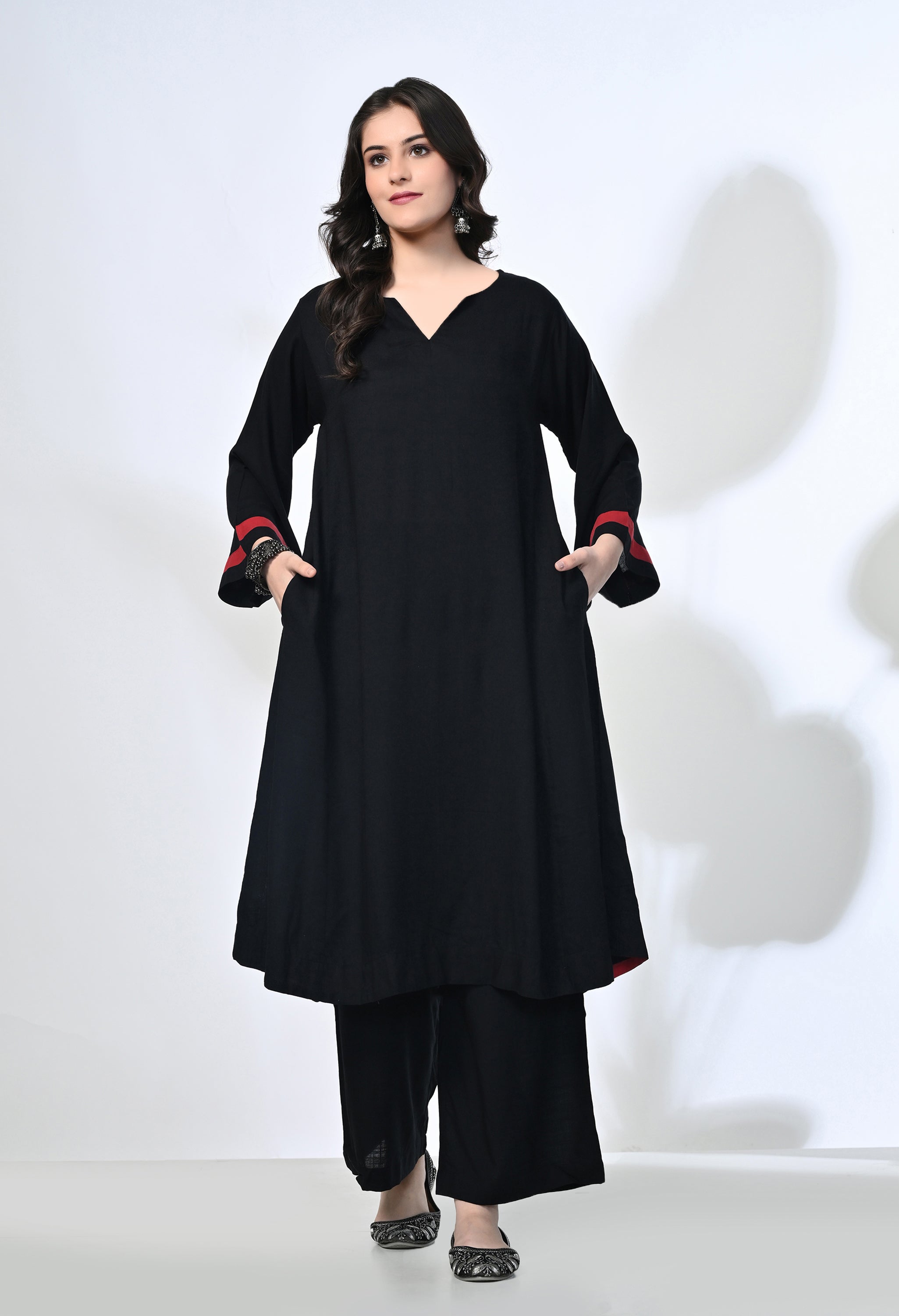 Black Viscose Rayon Flare Kurta Set | 2-Piece Co-ord Set