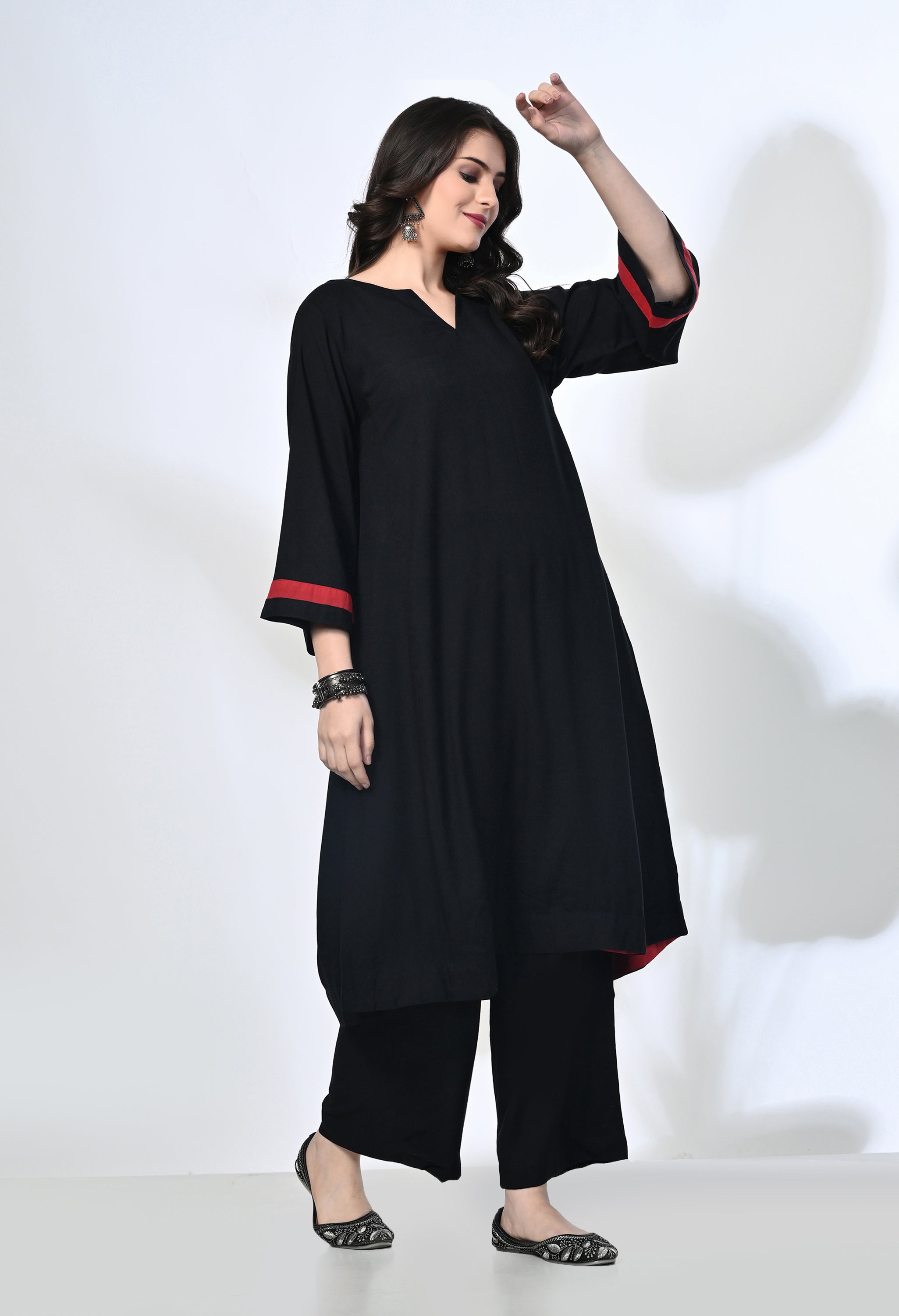 Black Viscose Rayon Flare Kurta Set | 2-Piece Co-ord Set