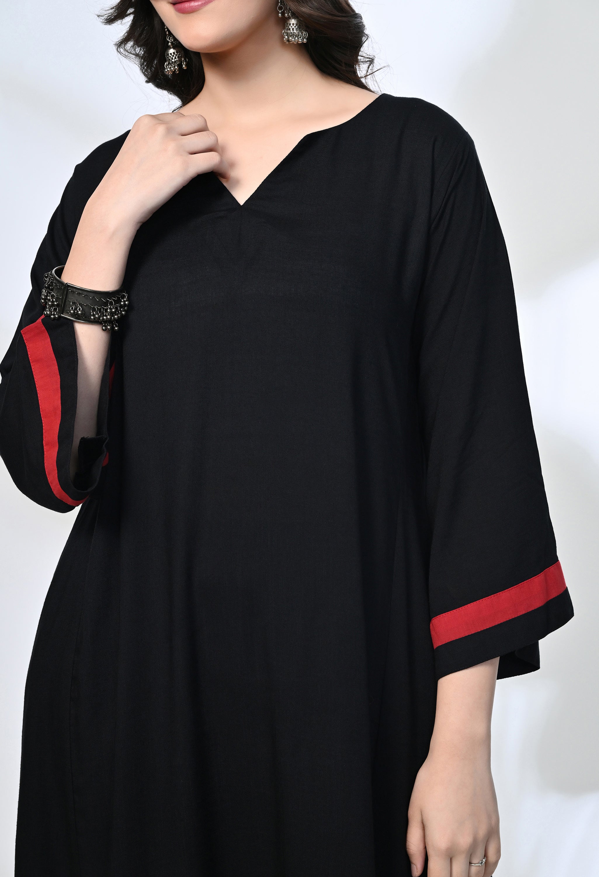 Black Viscose Rayon Flare Kurta Set | 2-Piece Co-ord Set