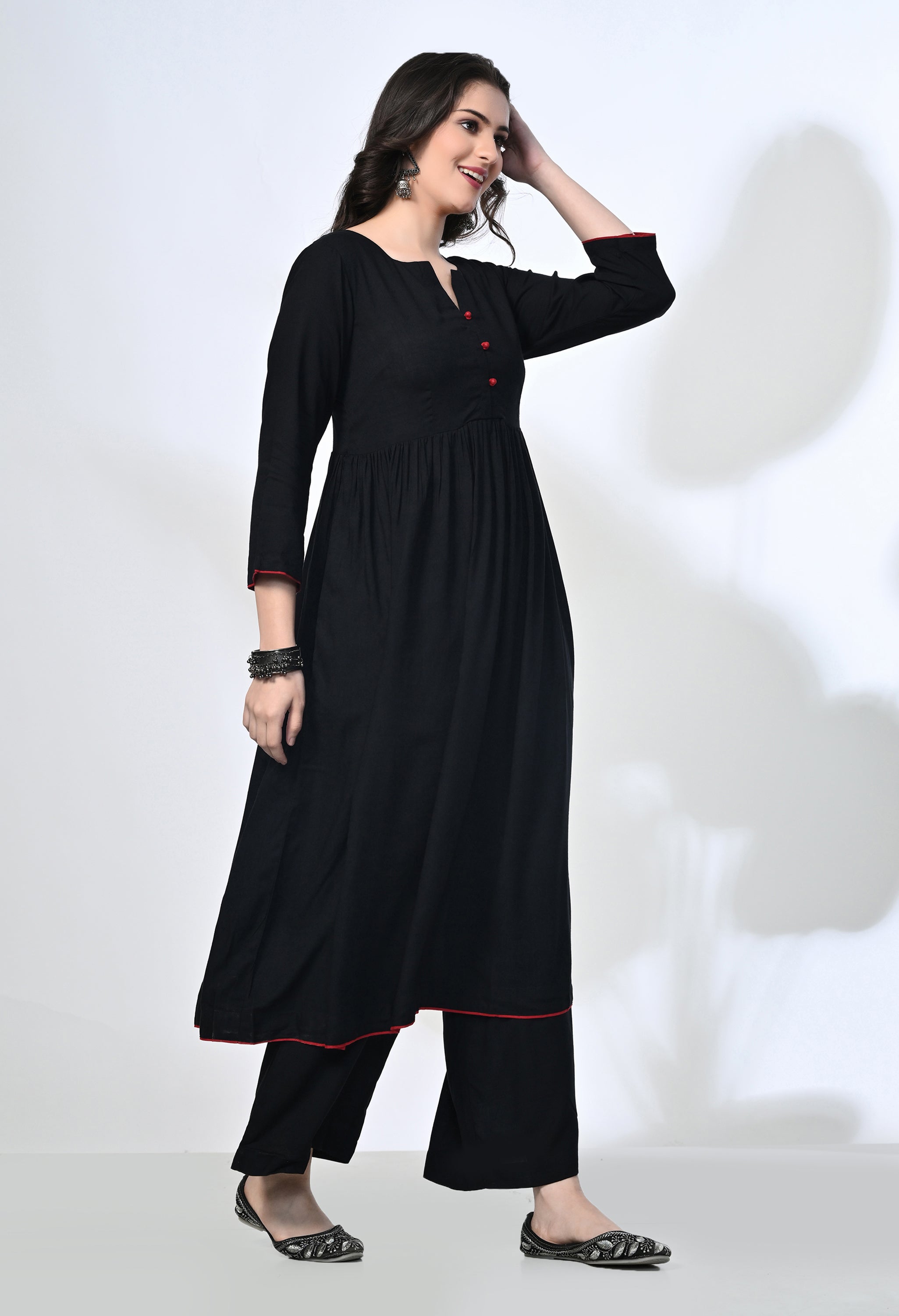 Everyday Black Viscose Rayon Kurta Set | 2-Piece Co-ord Set