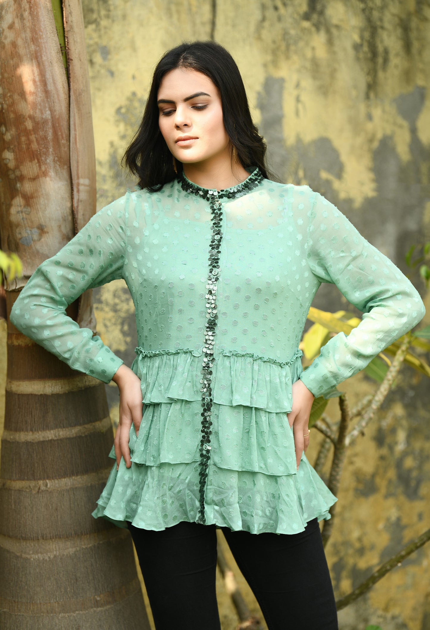 Mint Three Tier Tunic Top | Mint Green Top for Women