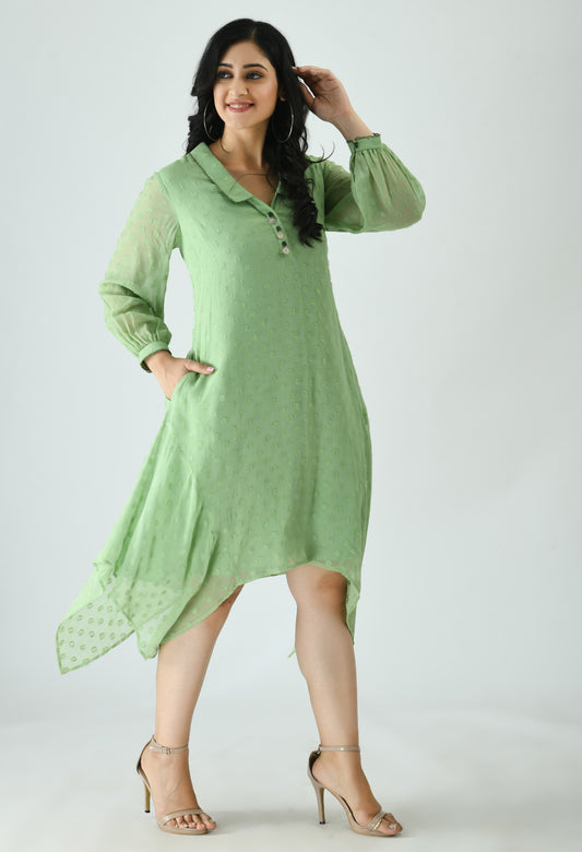 pistachio-green-asymetrical-hand-detailed-dress