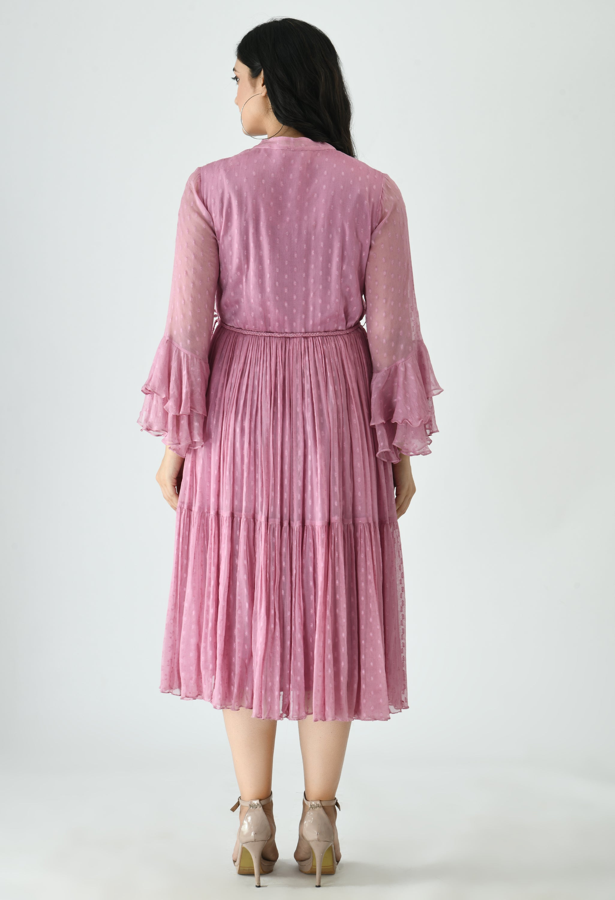 Chiffon Mauve Pink Flared Dress | Antheaa Women Pink Floral Chiffon