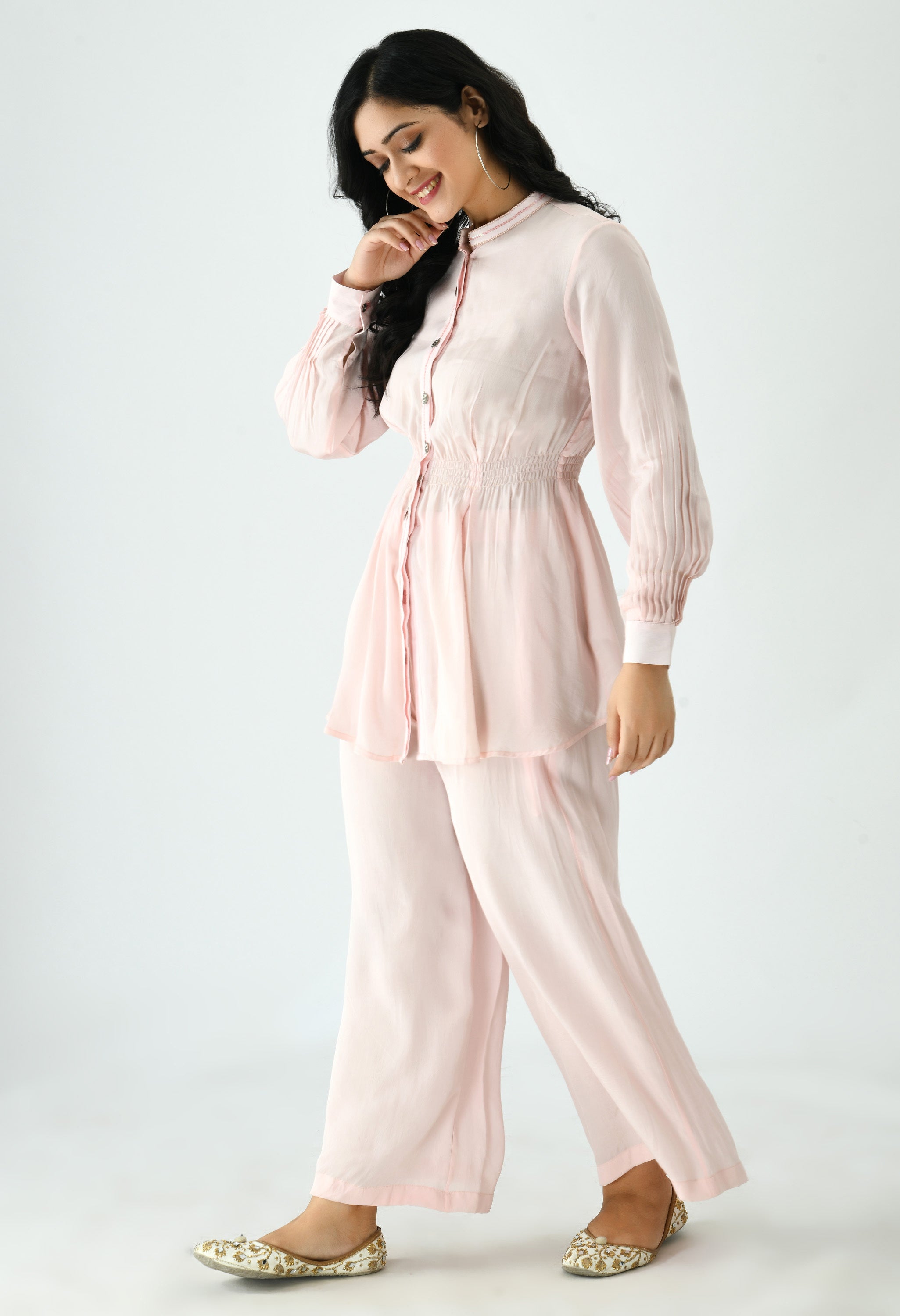 Flamingo Pink Crepe Co-Ord Set | Crepe co ord set for Women
