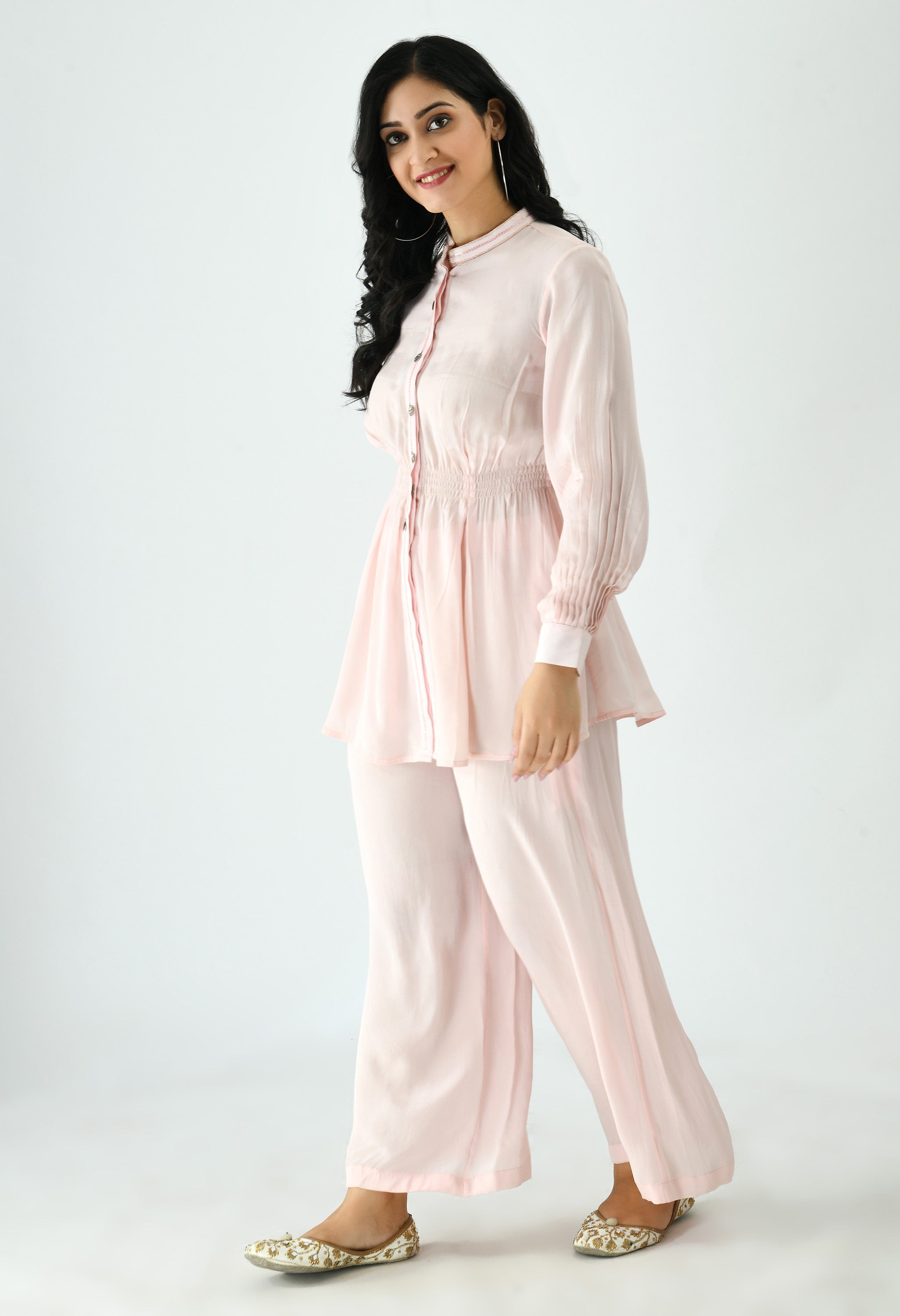 Flamingo Pink Crepe Co-Ord Set | Crepe co ord set for Women