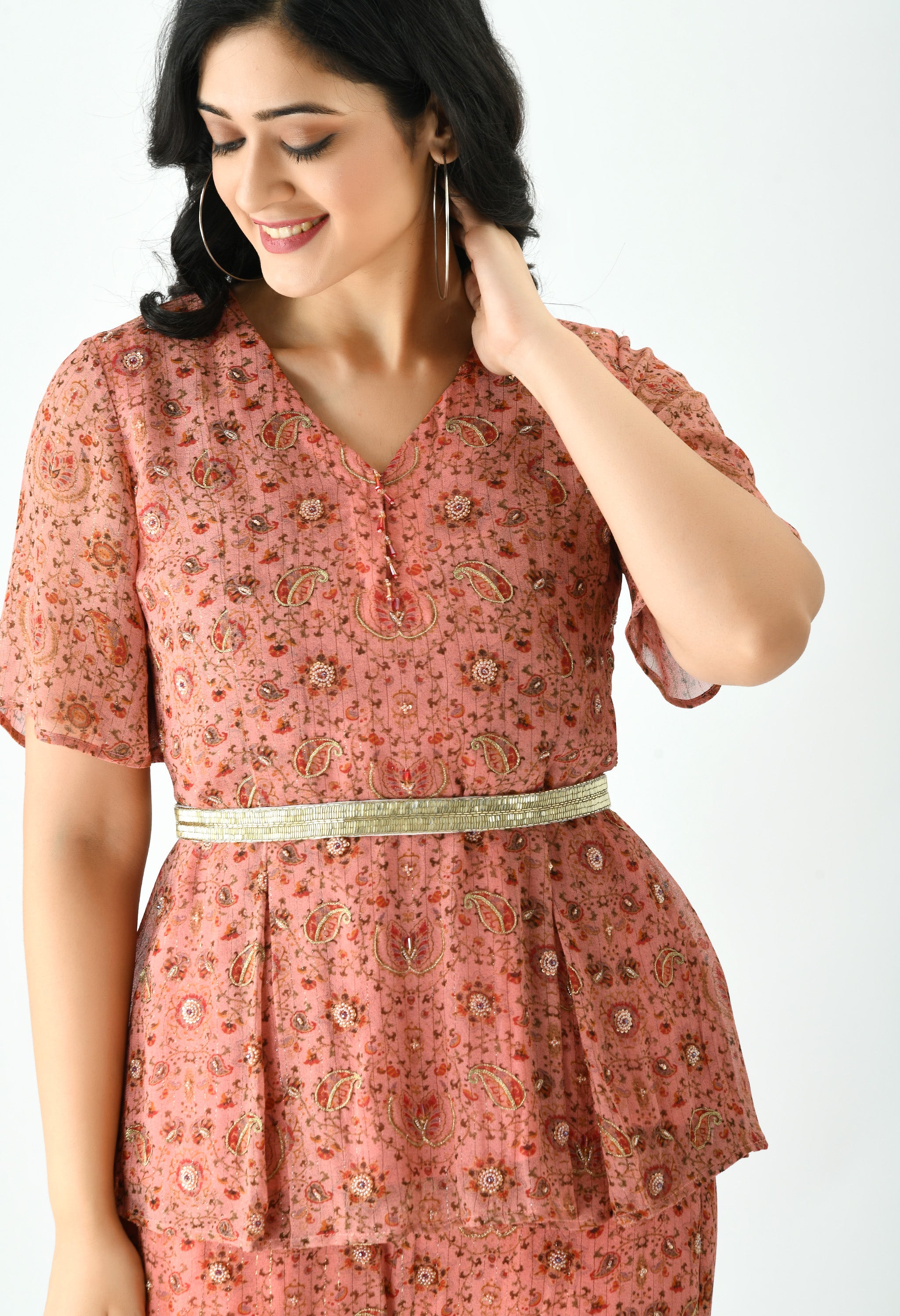 PEPLUM TOP WITH PALAZOO SET