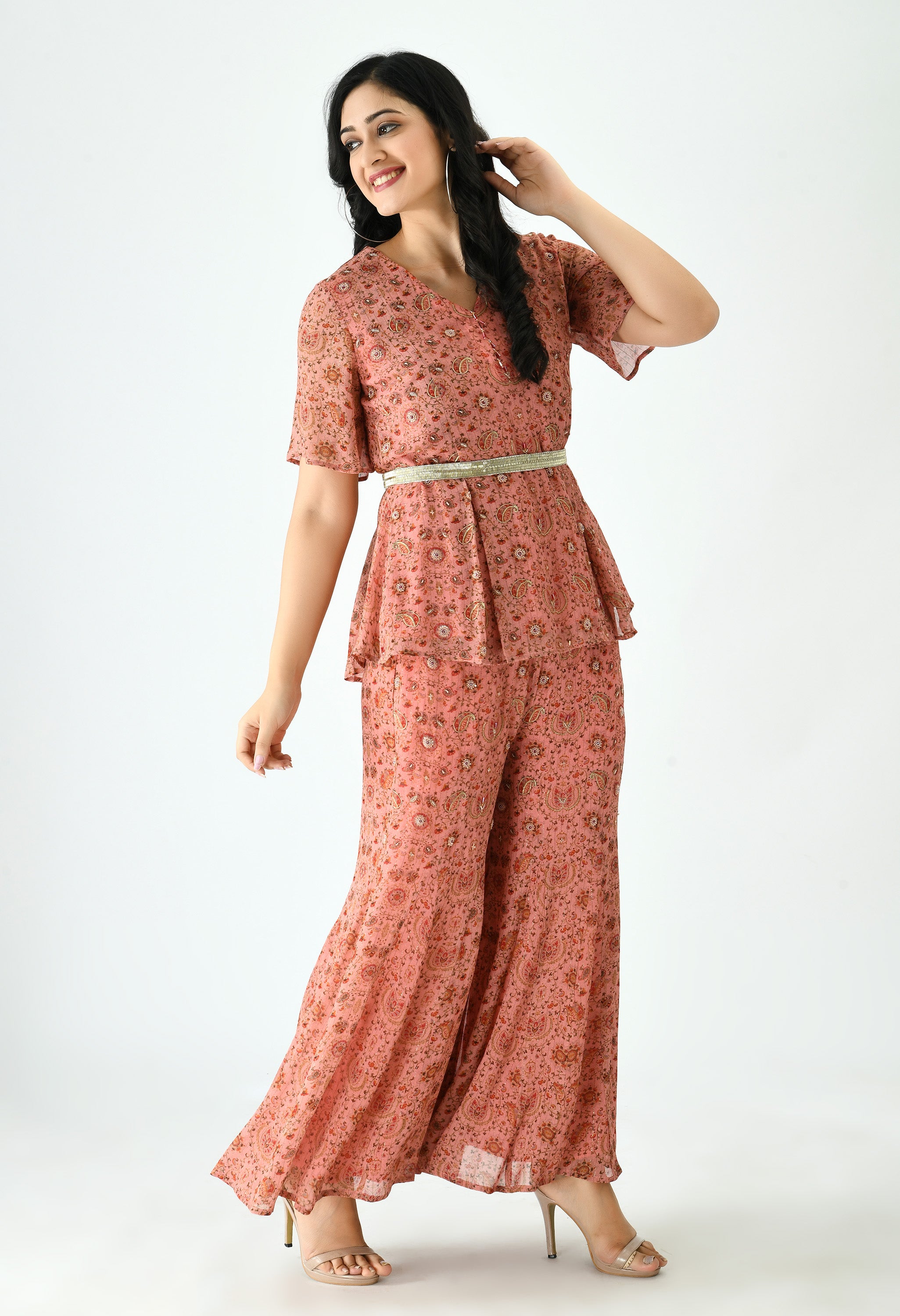 PEPLUM TOP WITH PALAZOO SET