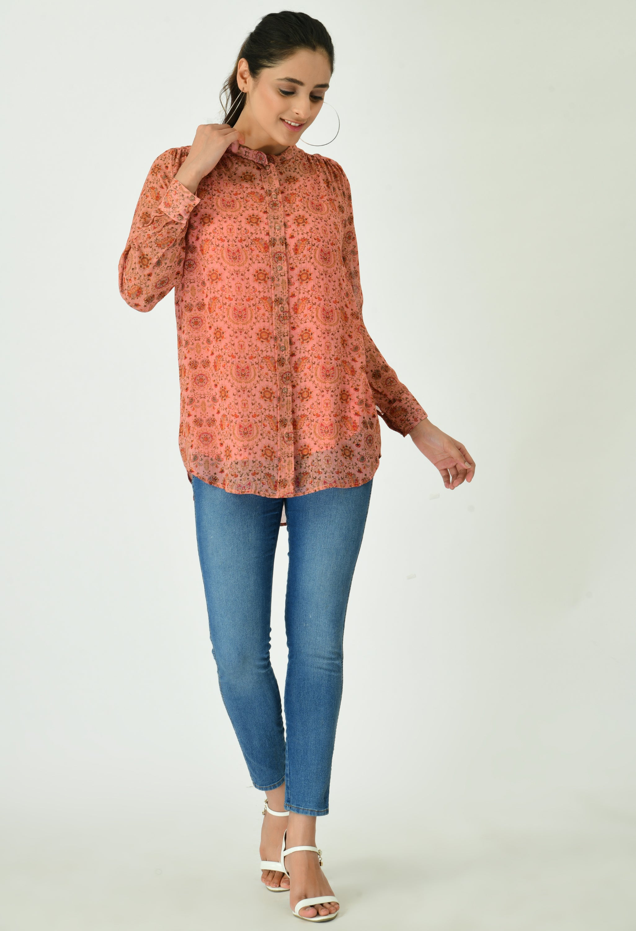 Kesriya Lurex Shirt Top | Lurex Top for Online