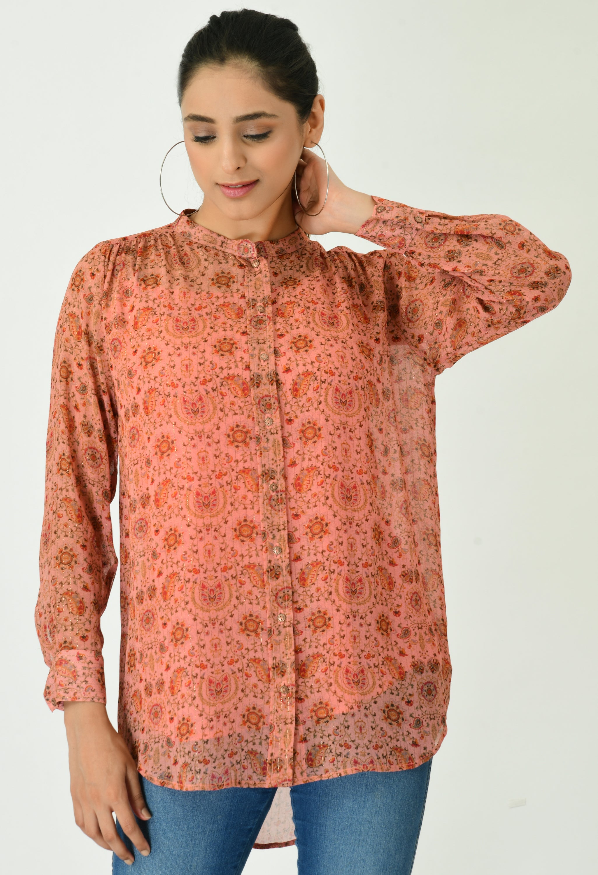 Kesriya Lurex Shirt Top | Lurex Top for Online