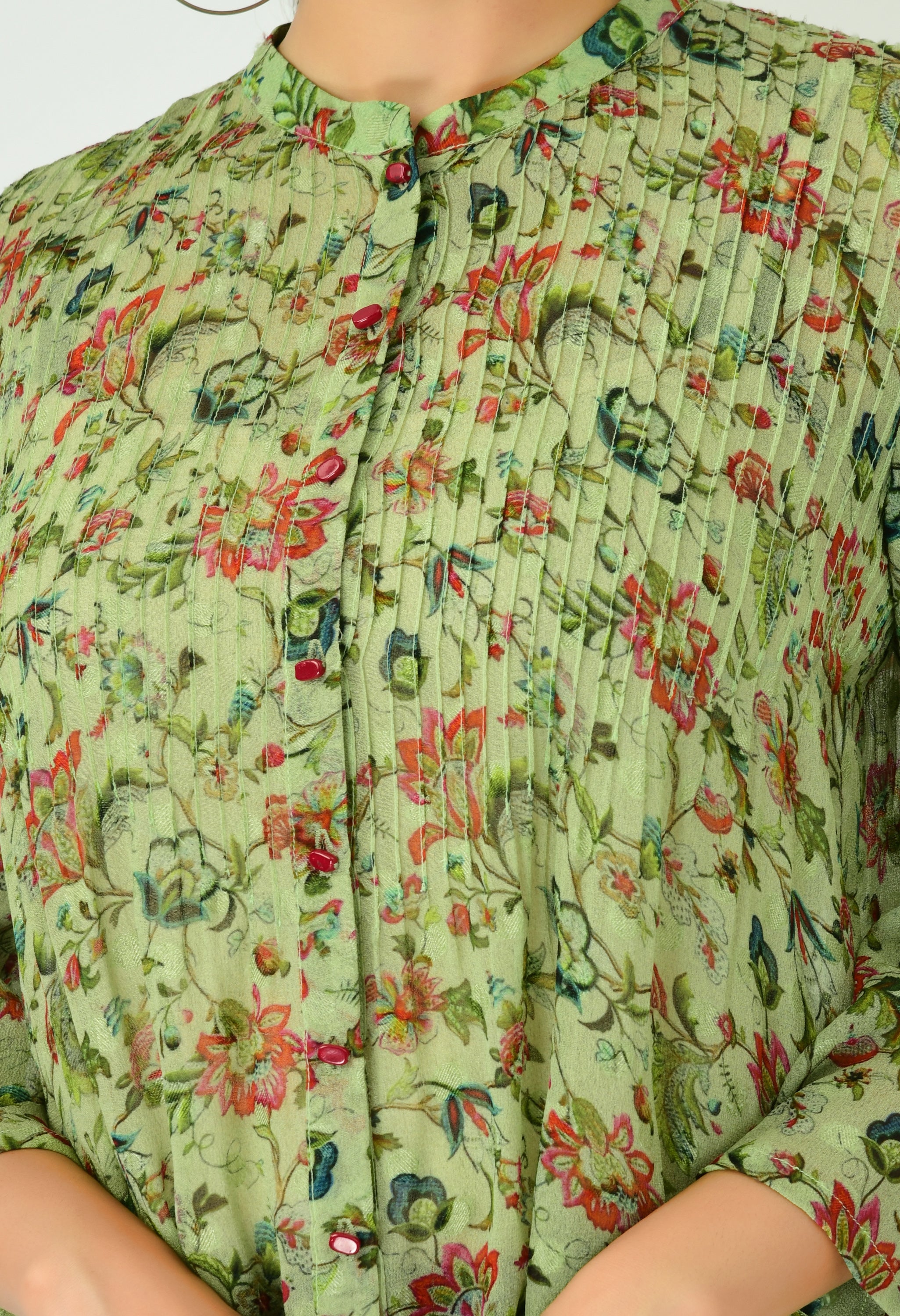 Class Green Print Shirt Top | Women Green Tops Online