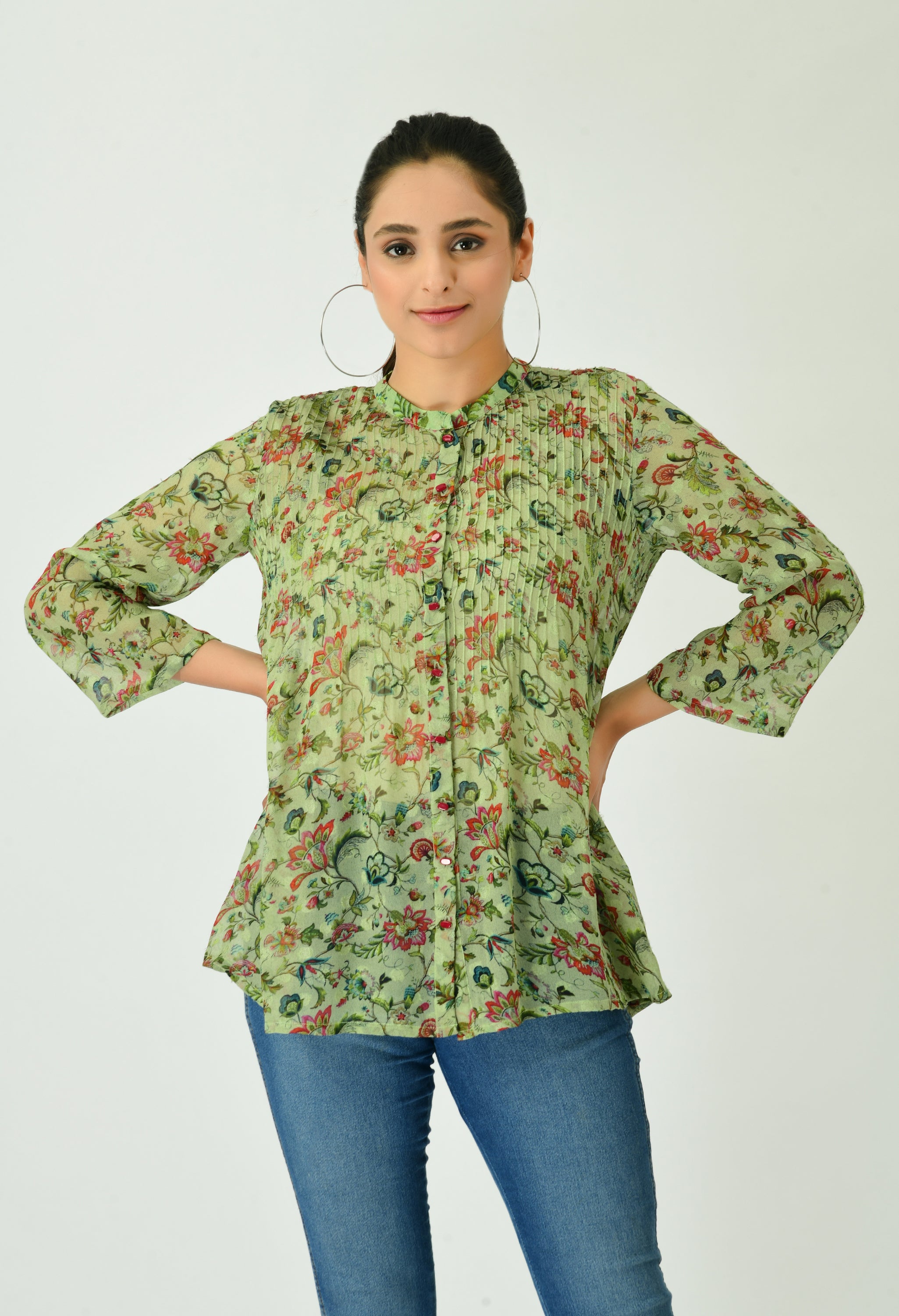 Class Green Print Shirt Top | Women Green Tops Online