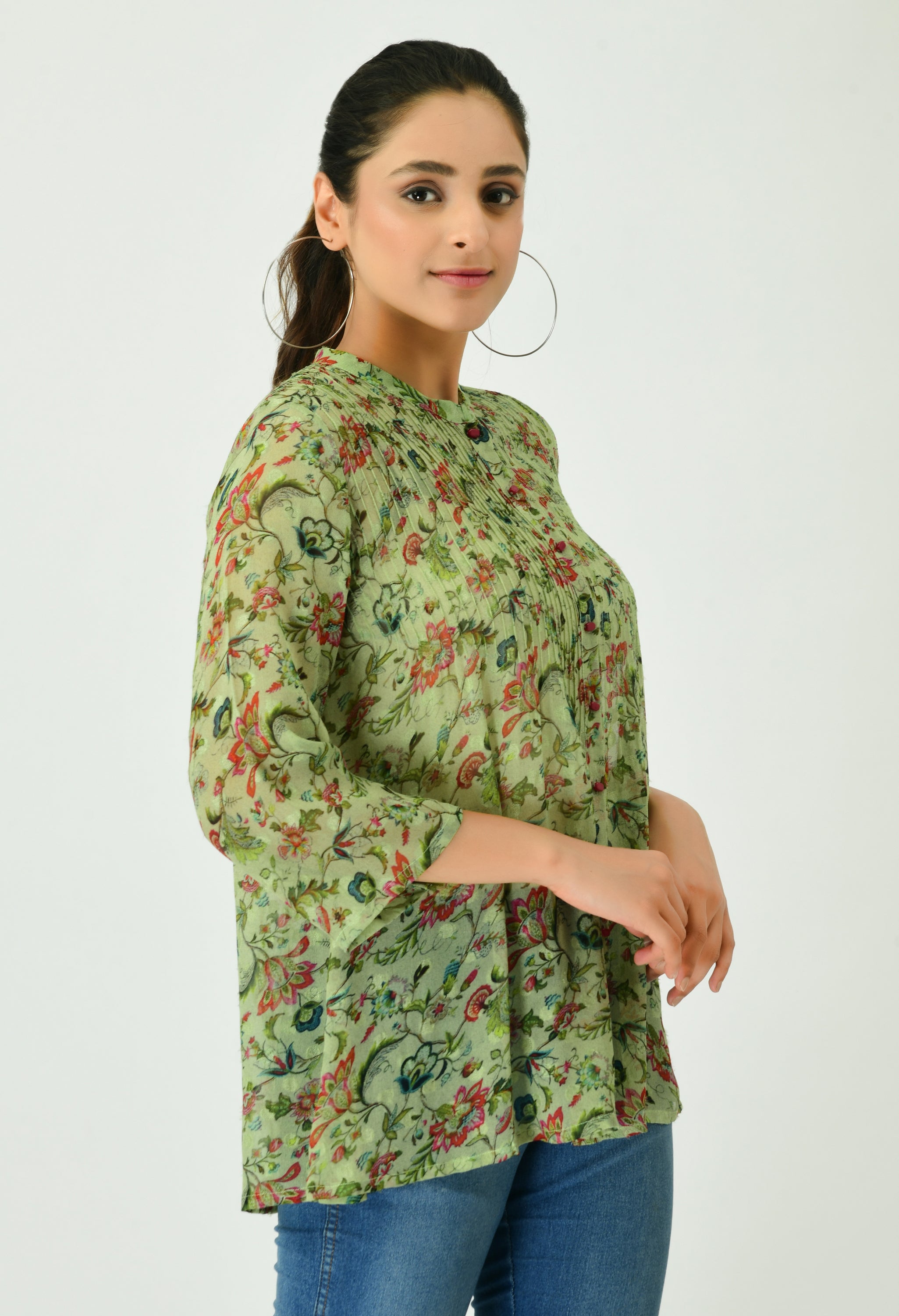 Class Green Print Shirt Top | Women Green Tops Online