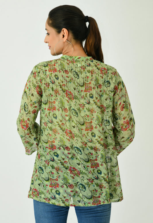 Class Green Print Shirt Top | Women Green Tops Online