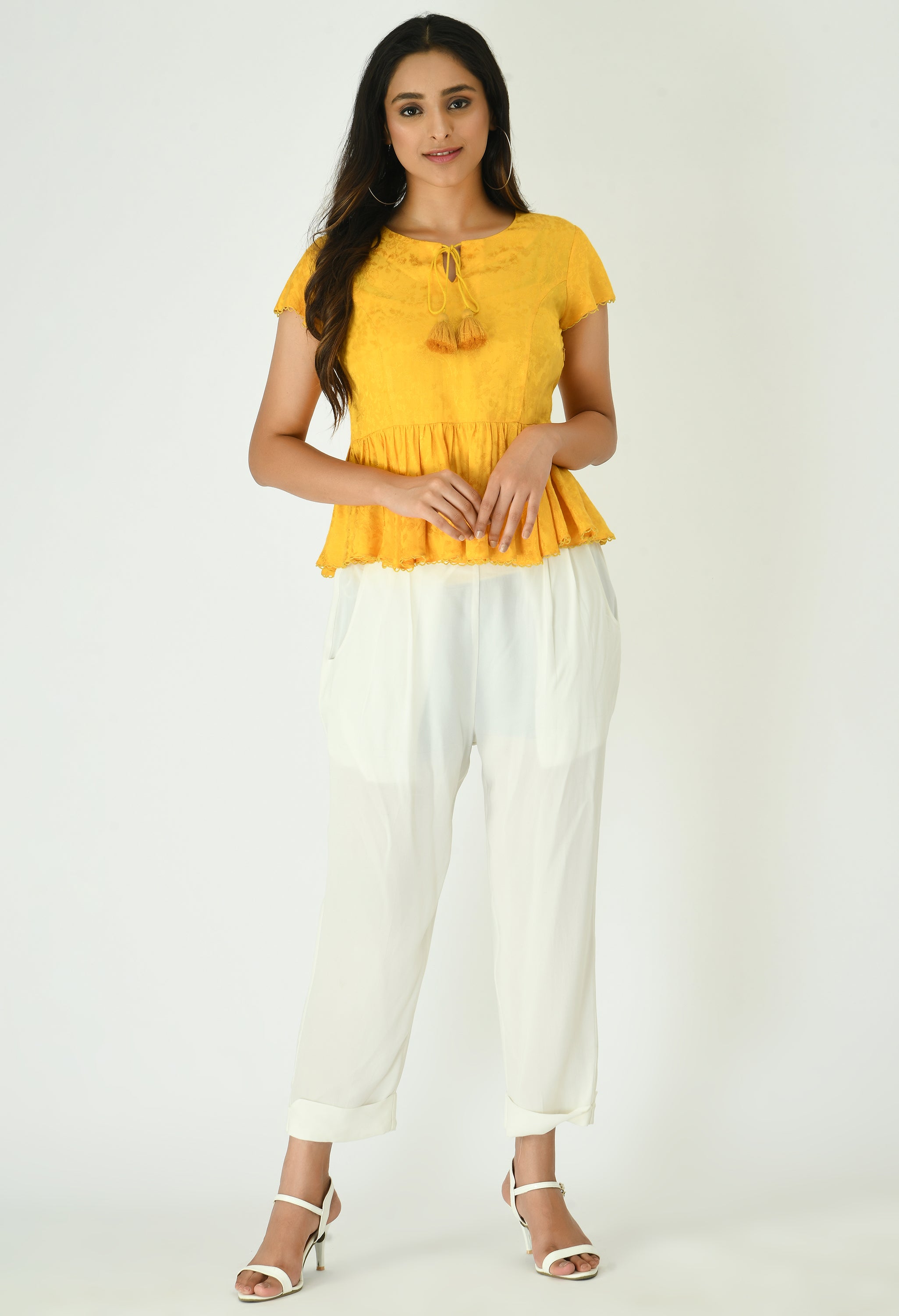 Bright Yellow Jacquard Top | Neon Yellow Tops For Women