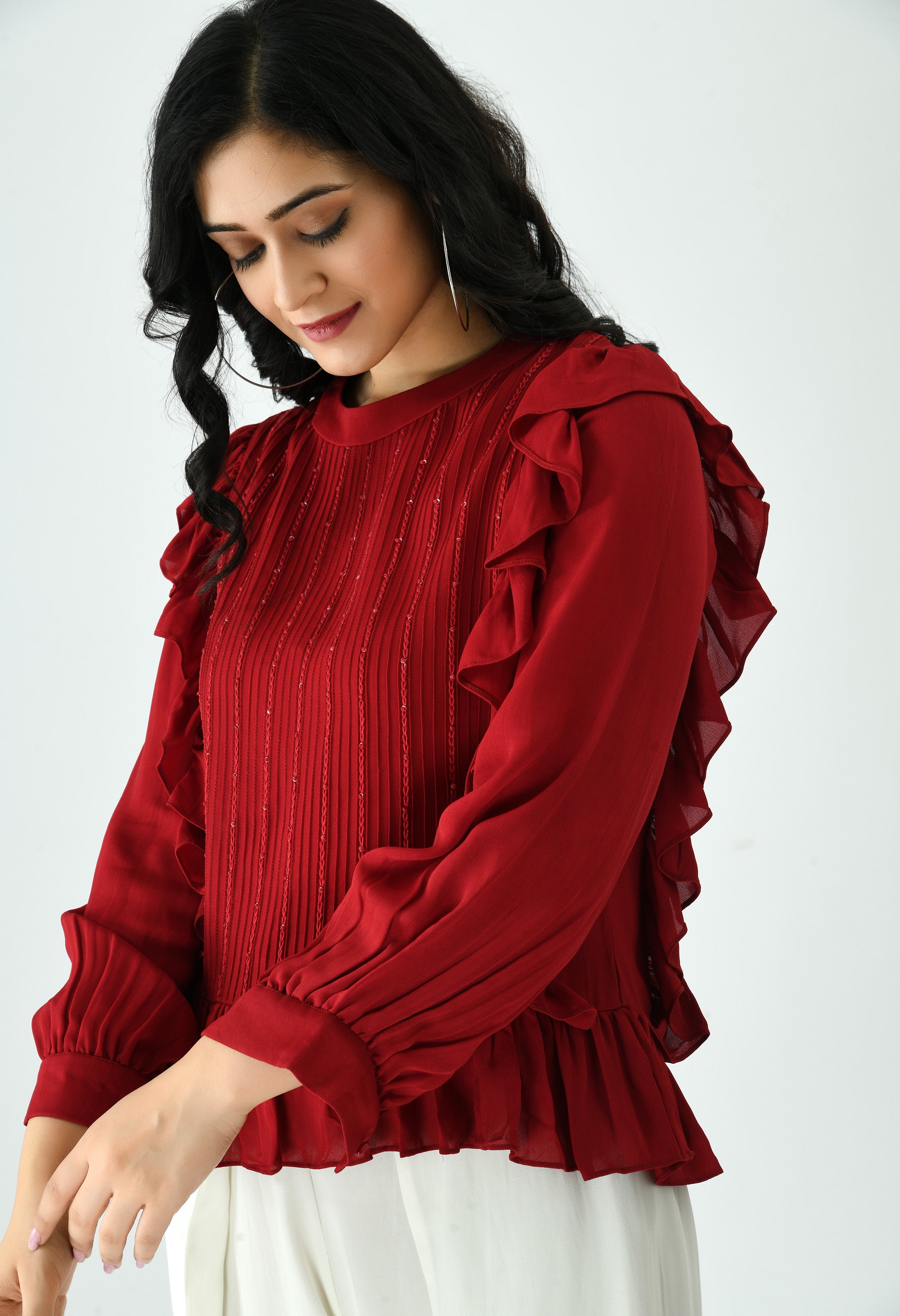 Chilly Red Pintuck Top | Pintuck Top for Women