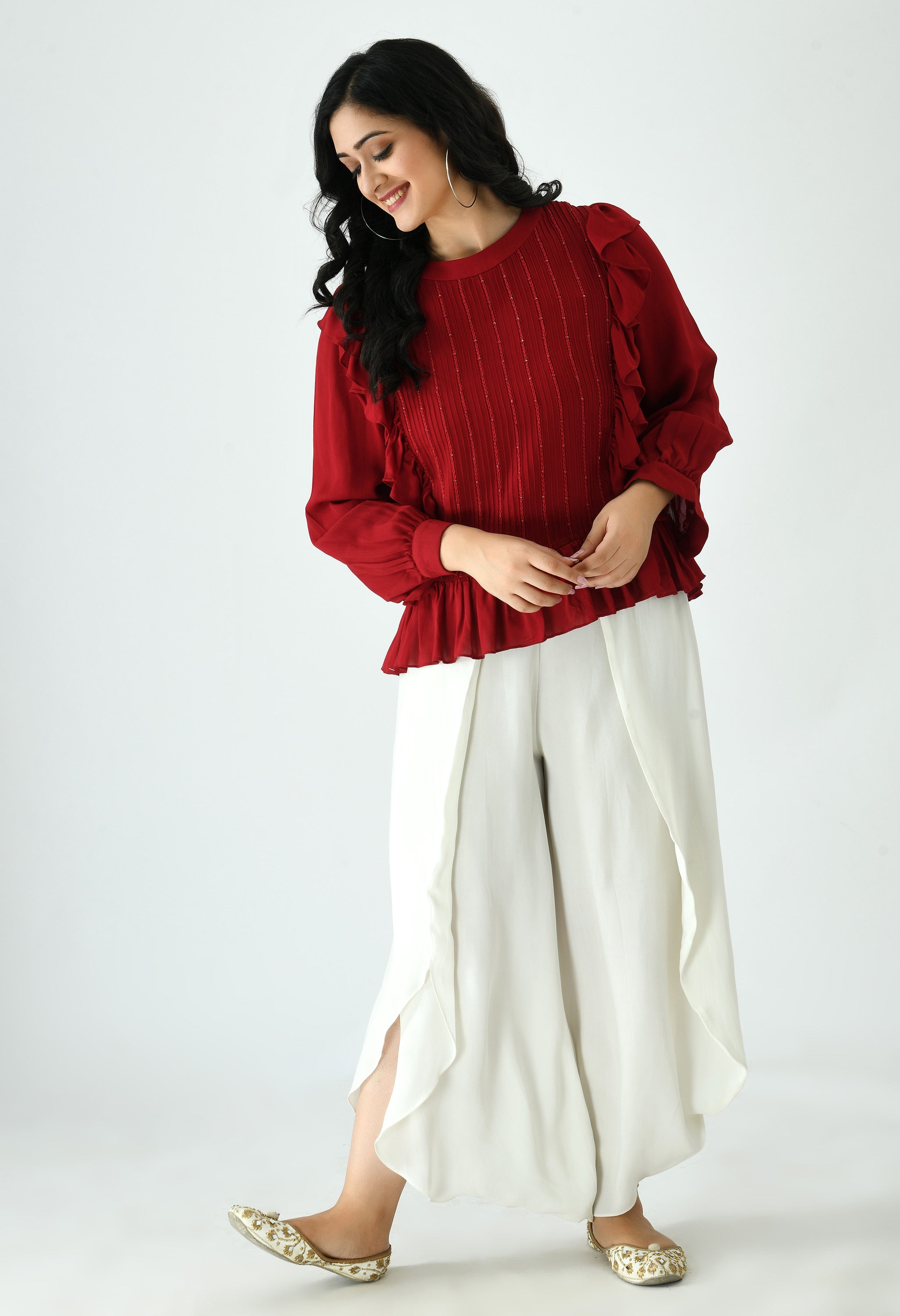 PINTUCK FRILL TOP