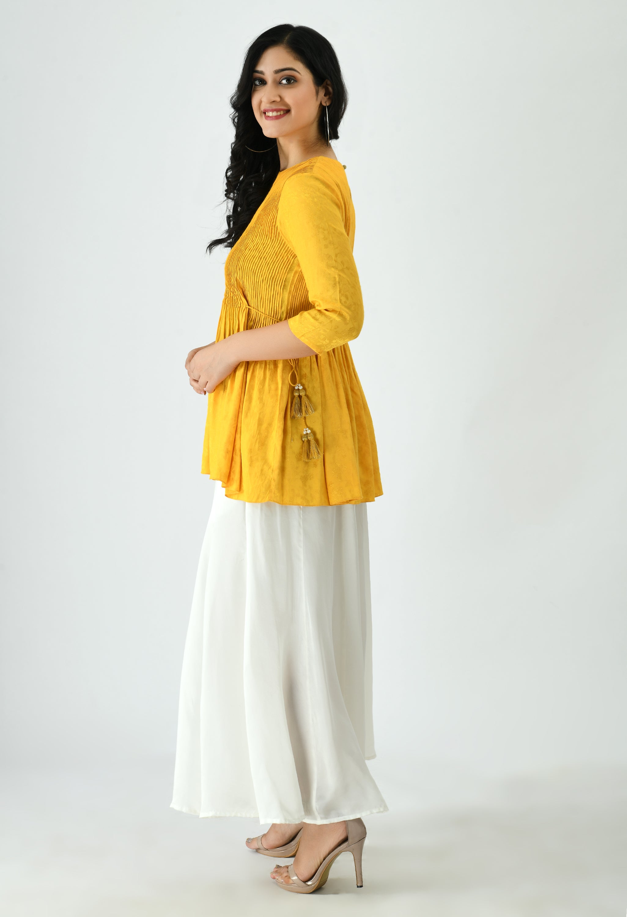 PINTUKS SOLID FLARED TUNIC TOP