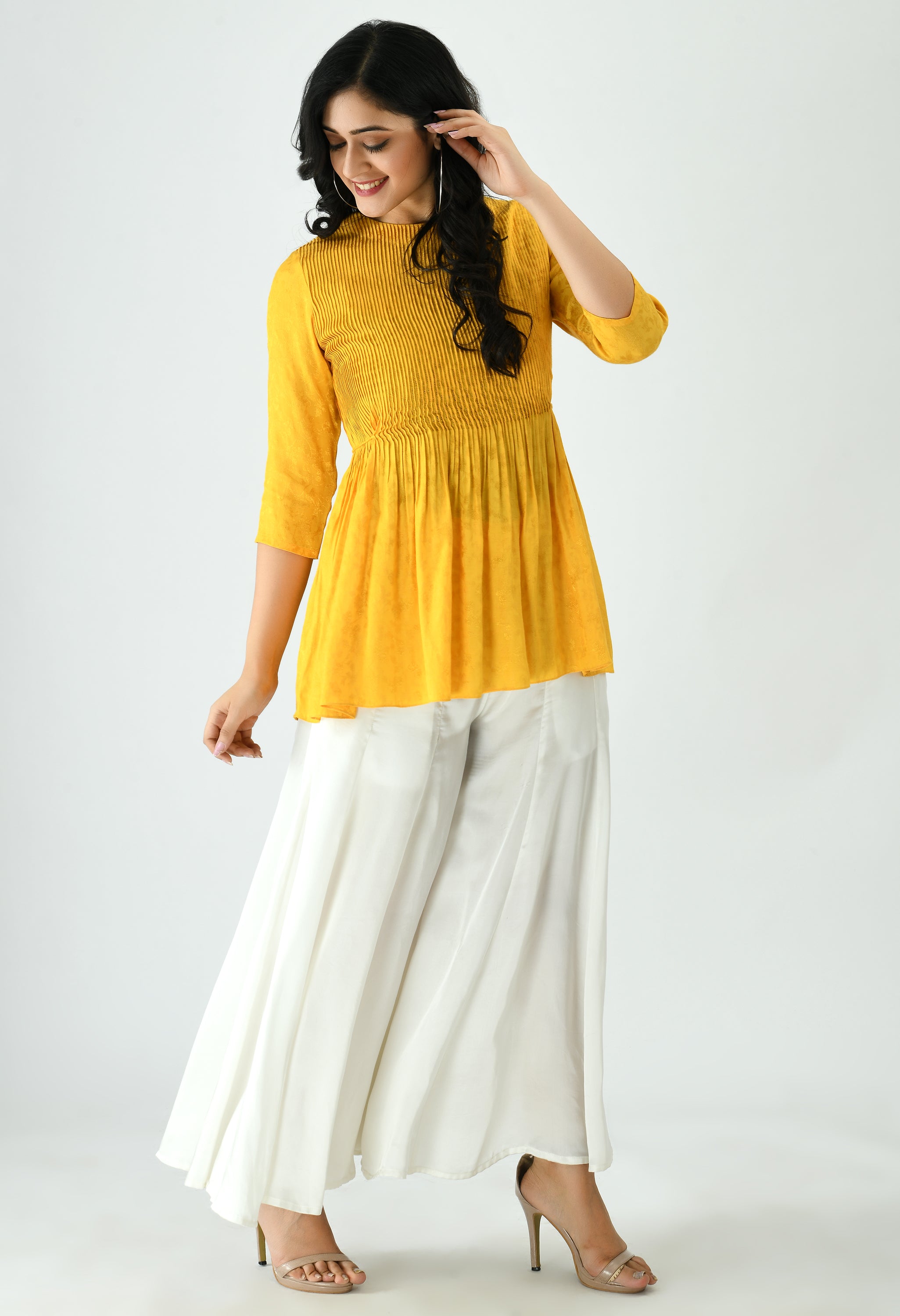 PINTUKS SOLID FLARED TUNIC TOP