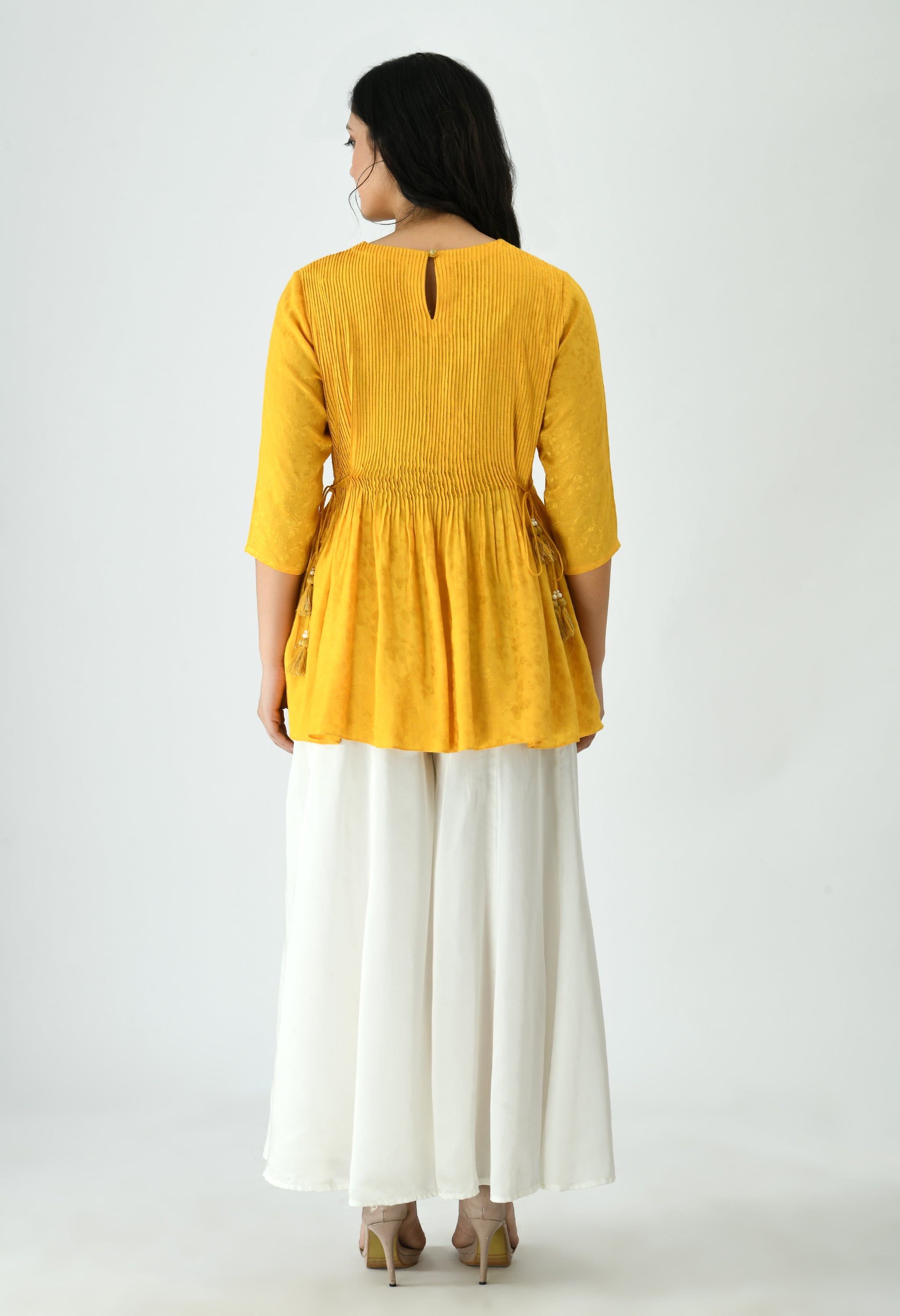 PINTUKS SOLID FLARED TUNIC TOP