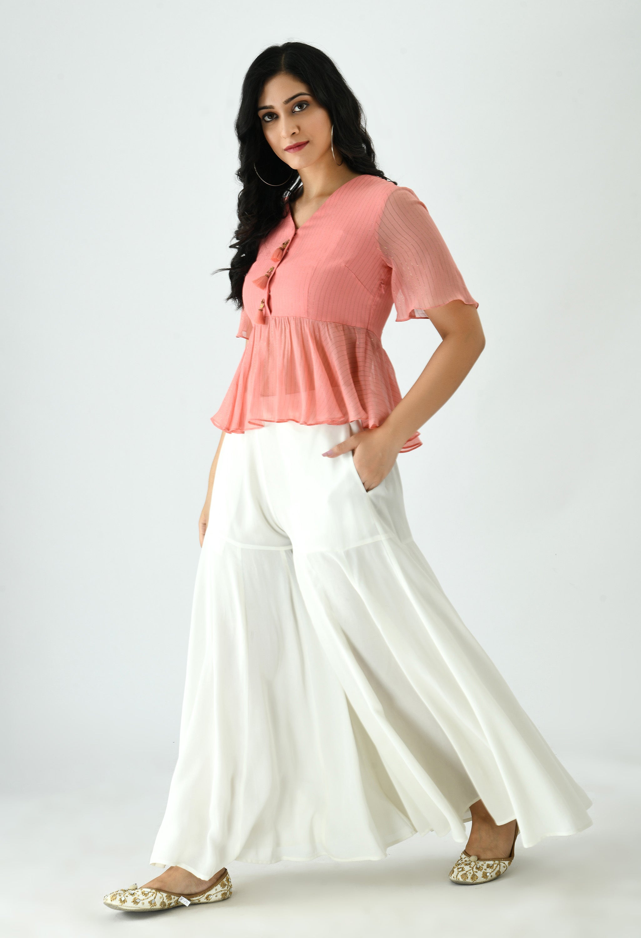 PEACH PINK HAND DETAILED TOP