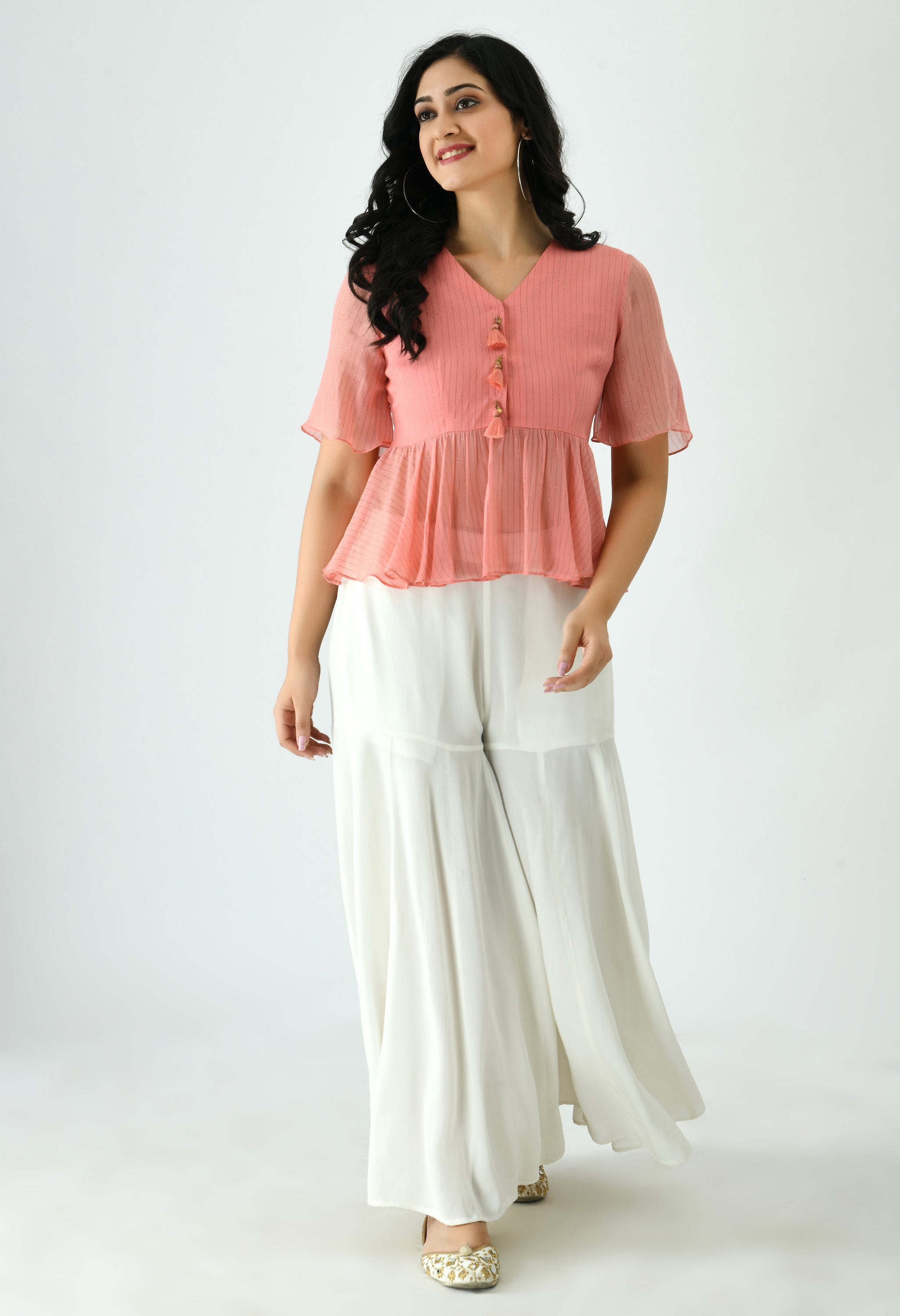 PEACH PINK HAND DETAILED TOP