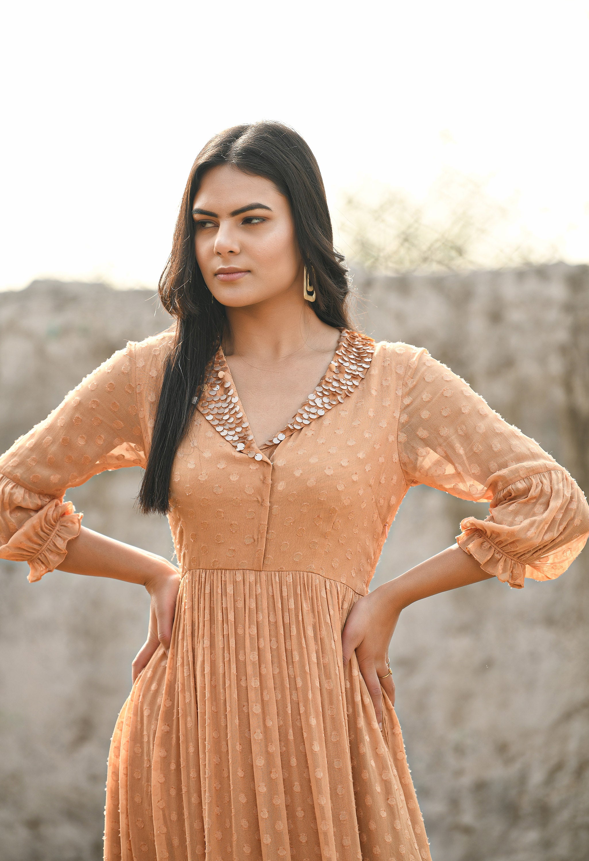 Almond Brown Sitar Dress | Almond Brown Dress