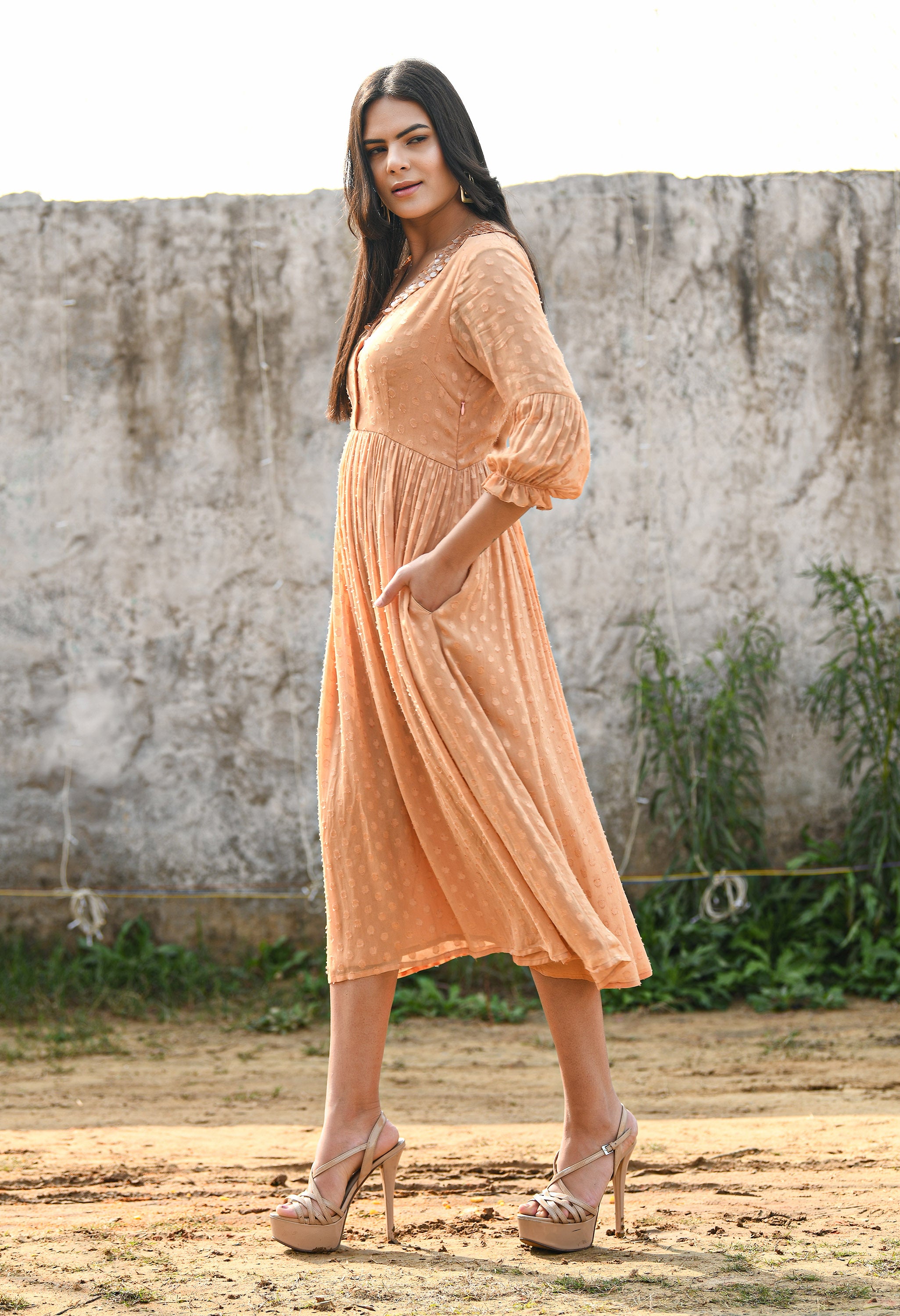 Almond Brown Sitar Dress | Almond Brown Dress