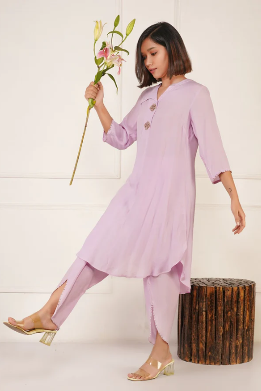 Lavender Beauty Crepe Dhoti Set | Crepe Dhoti Set for women