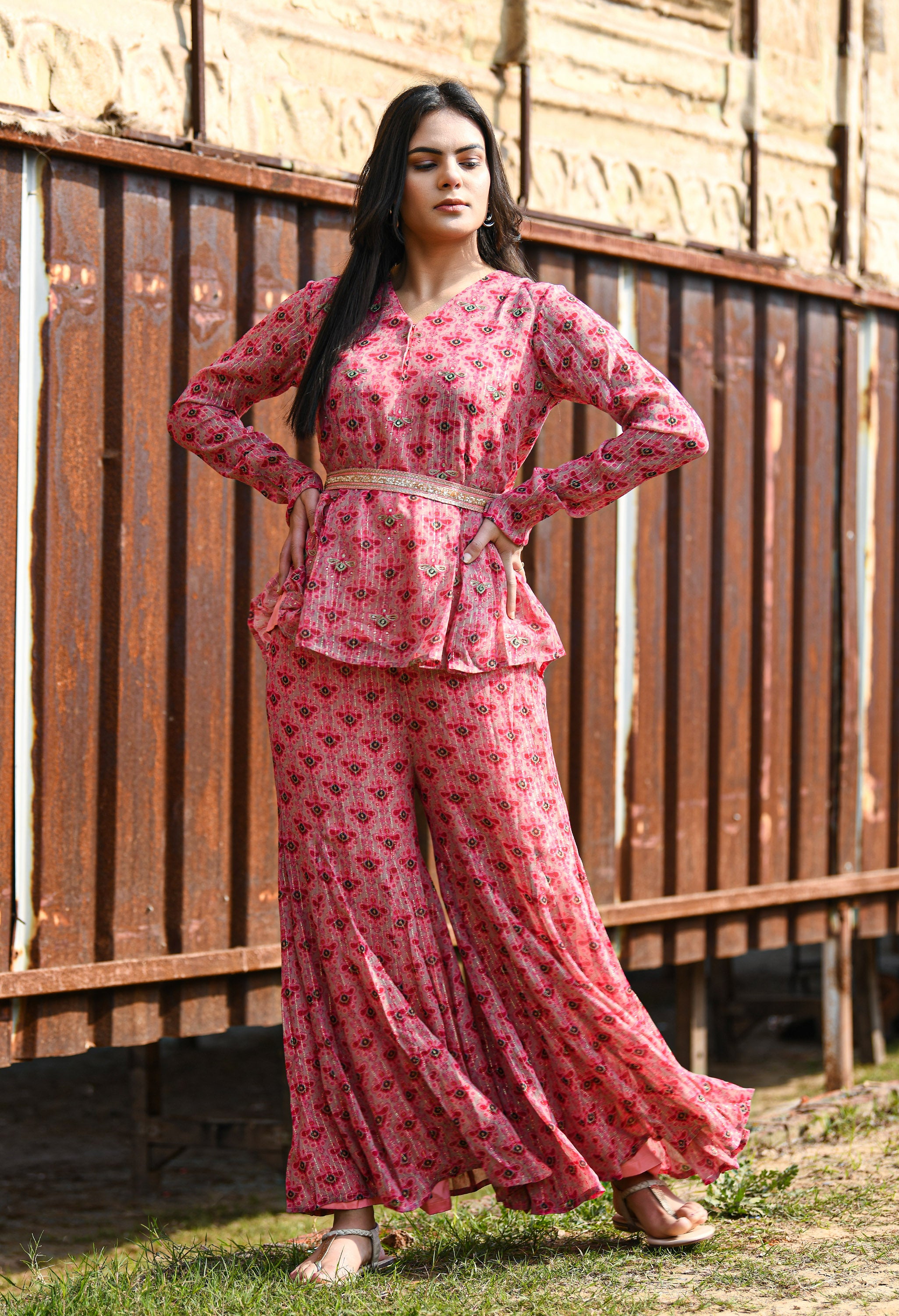 PEPLUM TOP WITH PALAZOO SET