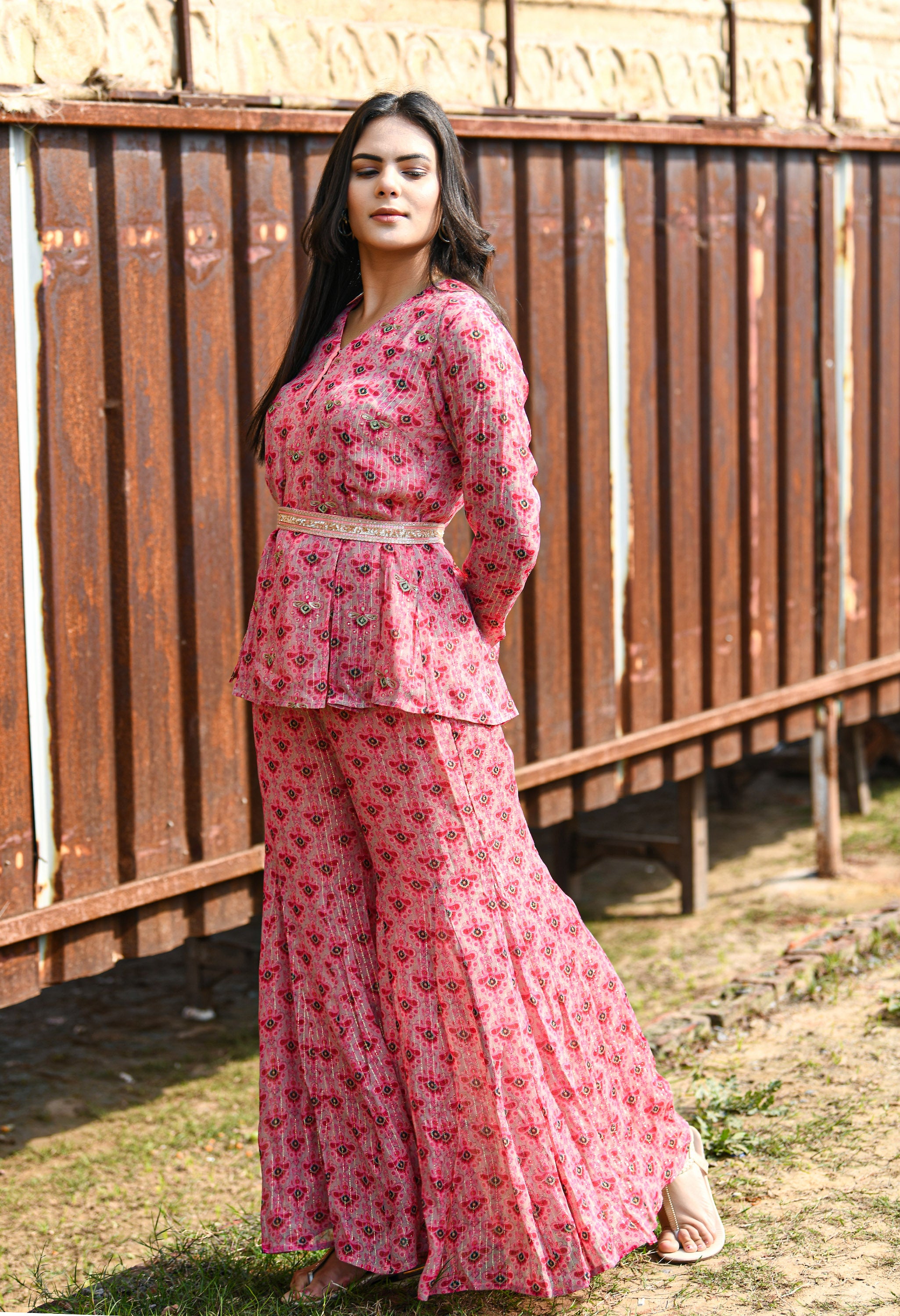 PEPLUM TOP WITH PALAZOO SET